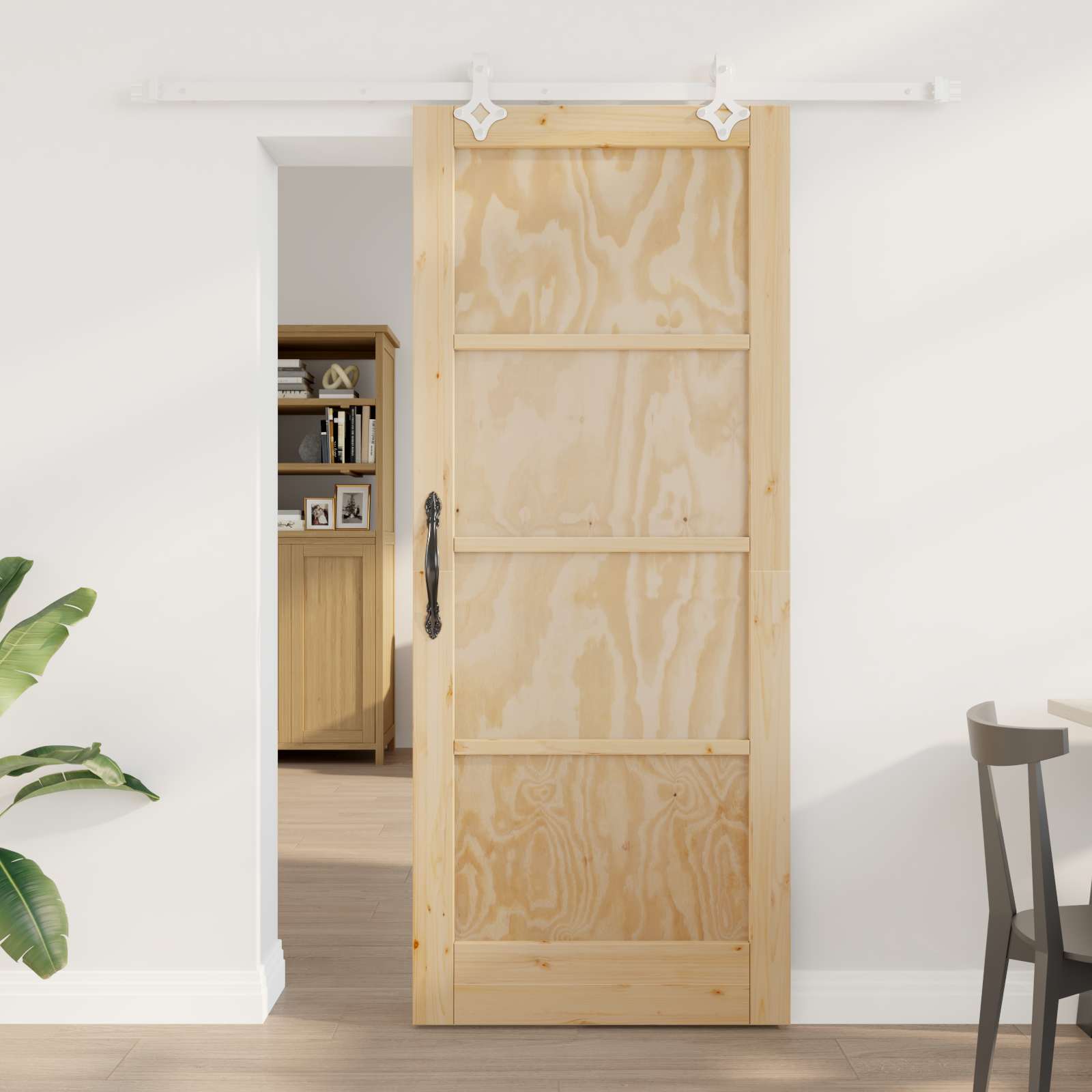 vidaXL Ușă glisantă Natural și Alb 83 x 202 cm Lemn masiv de pin