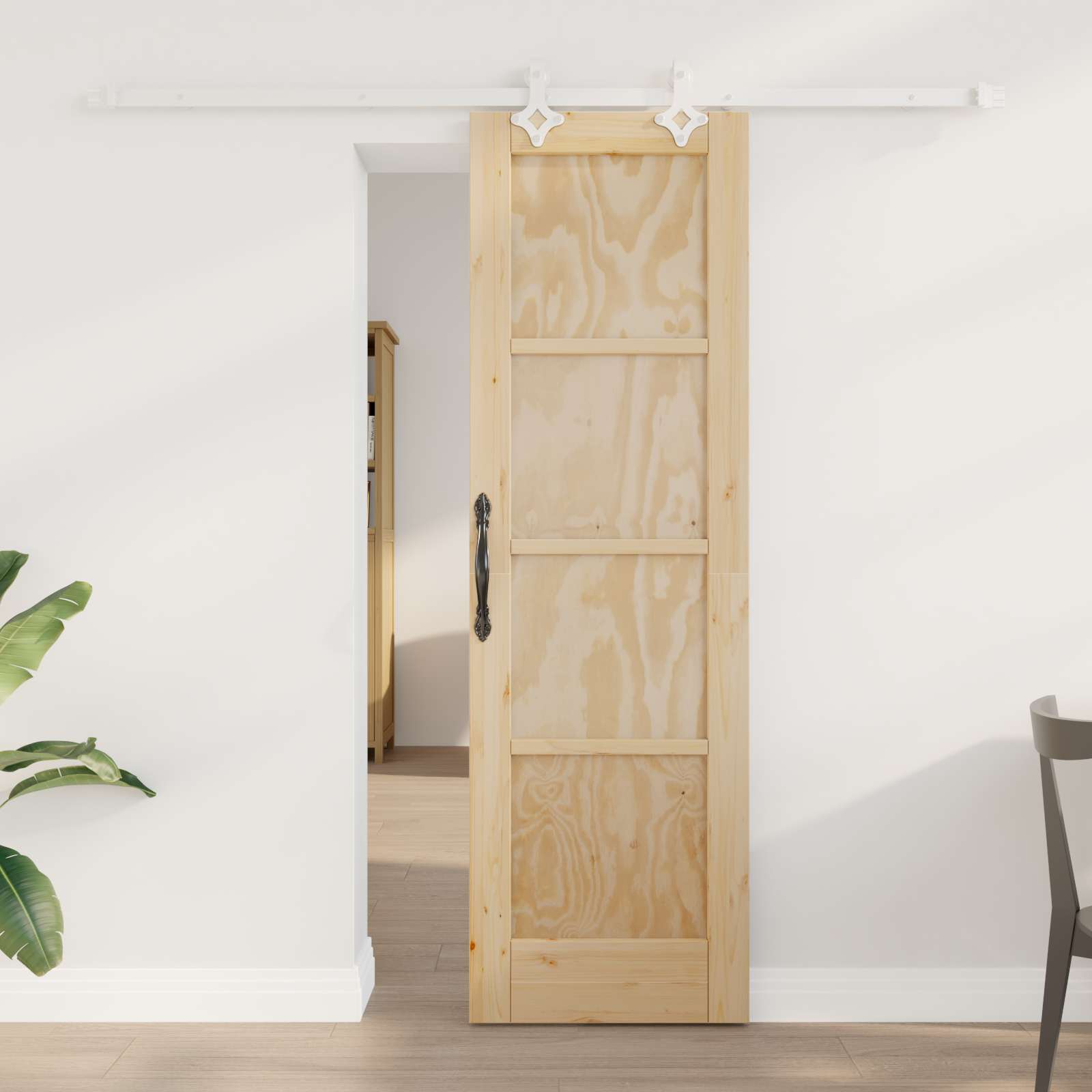 vidaXL Ușă glisantă Natural și Alb 61 x 198,5 cm Lemn masiv de pin