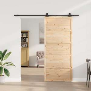 Posuvné dveře Přírodní 90 x 208 cm Masivní borovicové dřevo - obrázek 3