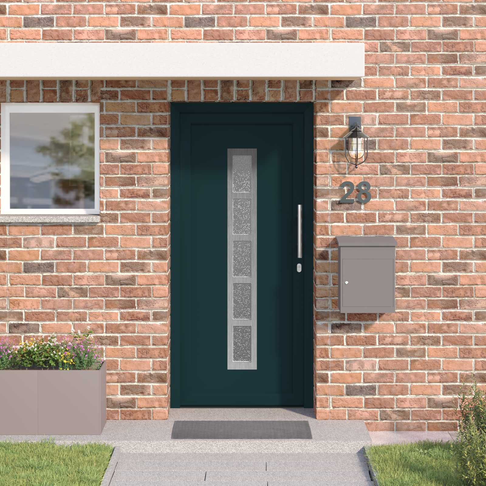 Hoveddør i PVC - antracit 88 × 200 cm med glasfelter