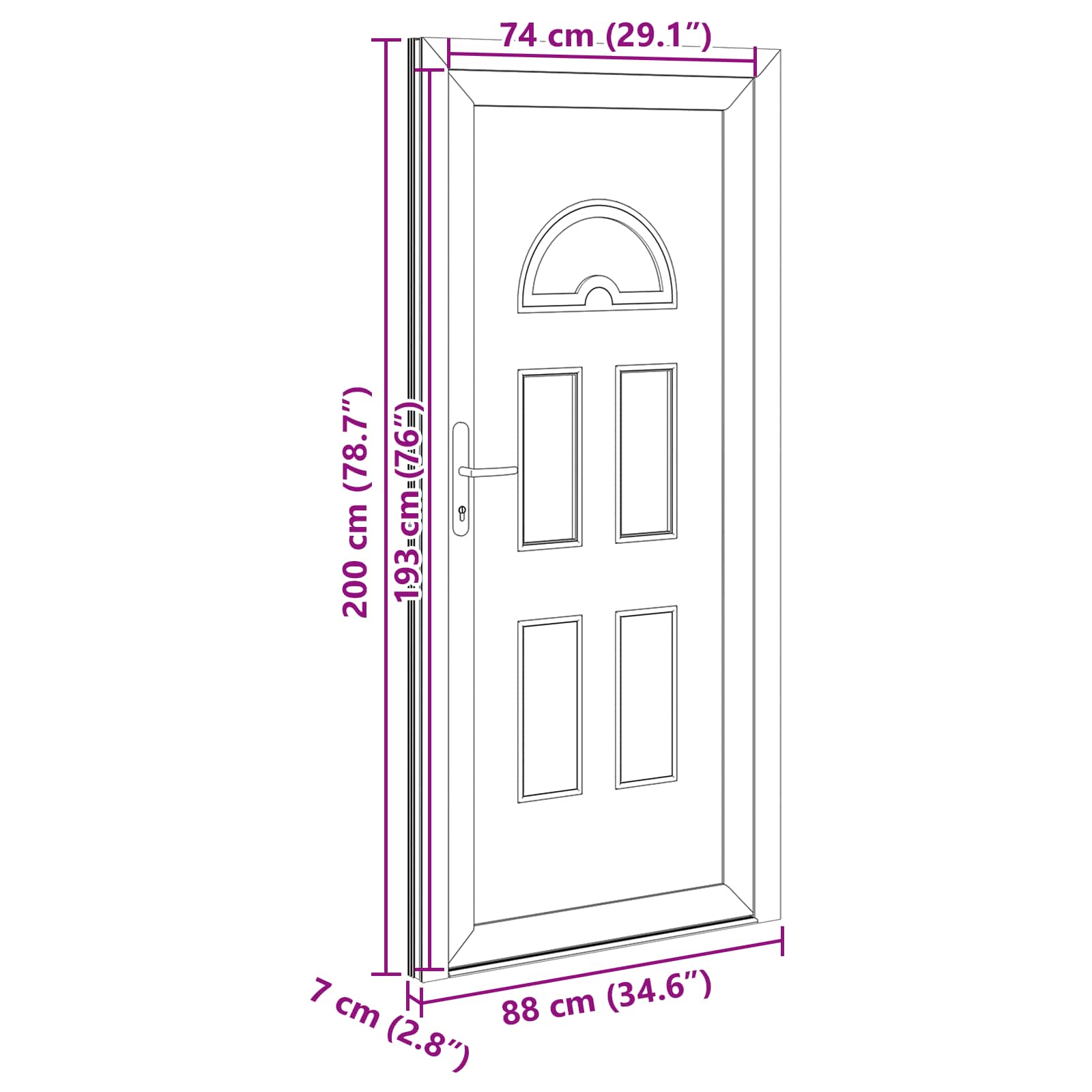 Přední dveře Antracitová 88 x 200 cm PVC - obrázek 17