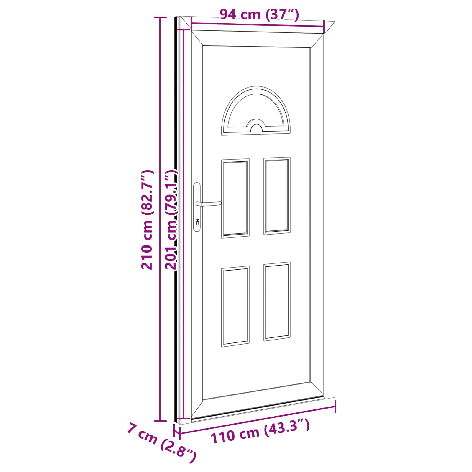 Přední dveře Antracitová 110 x 210 cm PVC - obrázek 17