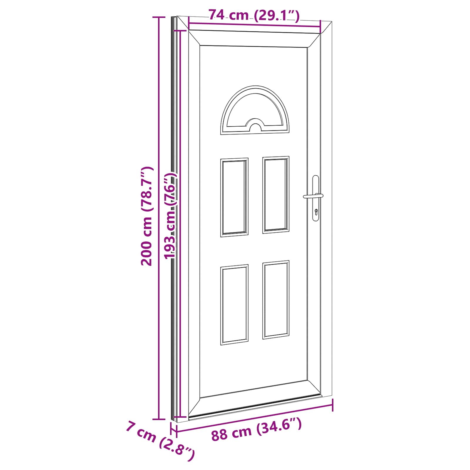 Přední dveře Antracitová 88 x 200 cm PVC - obrázek 17
