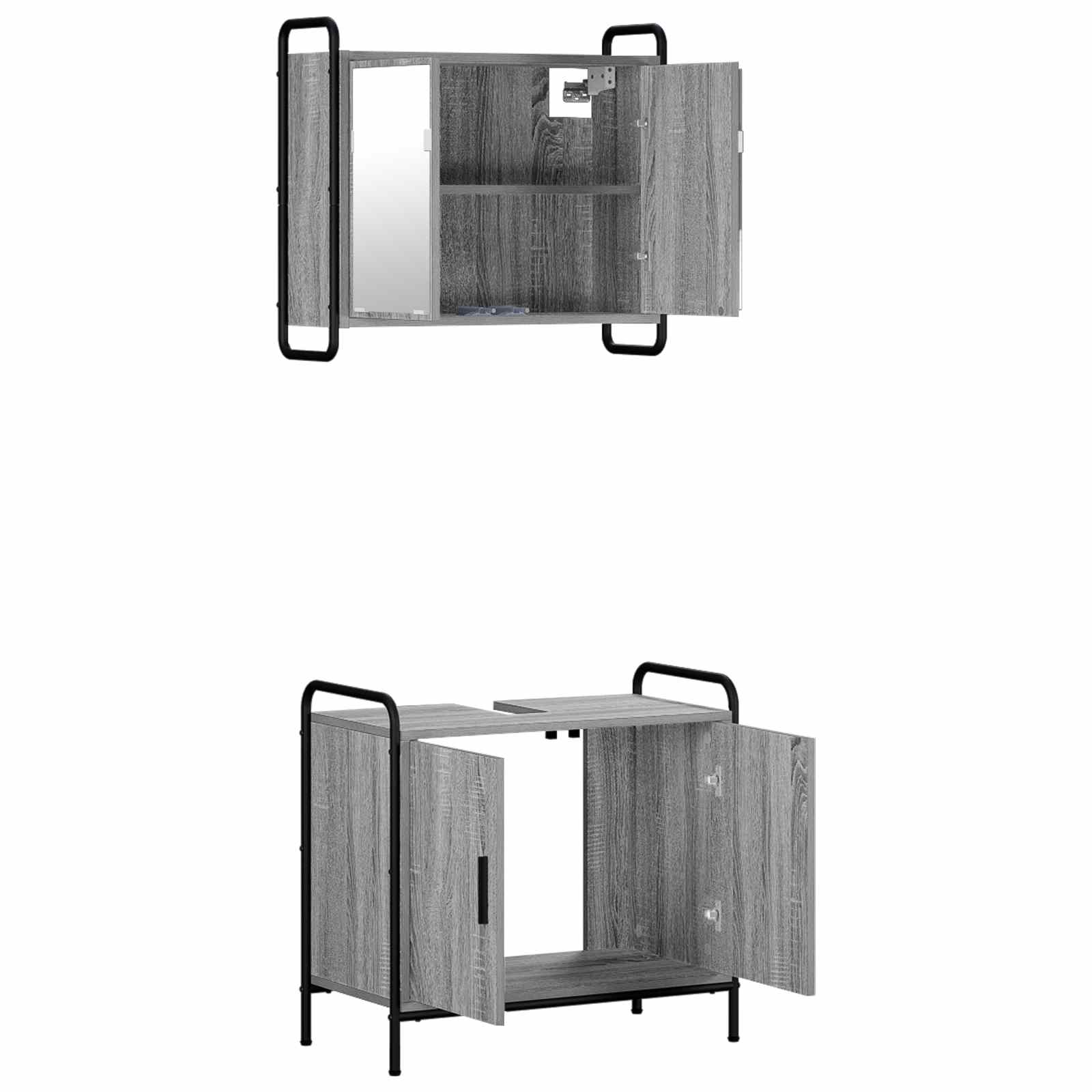 Komplet omaric za kopalnico 2 kos Siva Sonoma 65,5 x 34 x 61 cm
