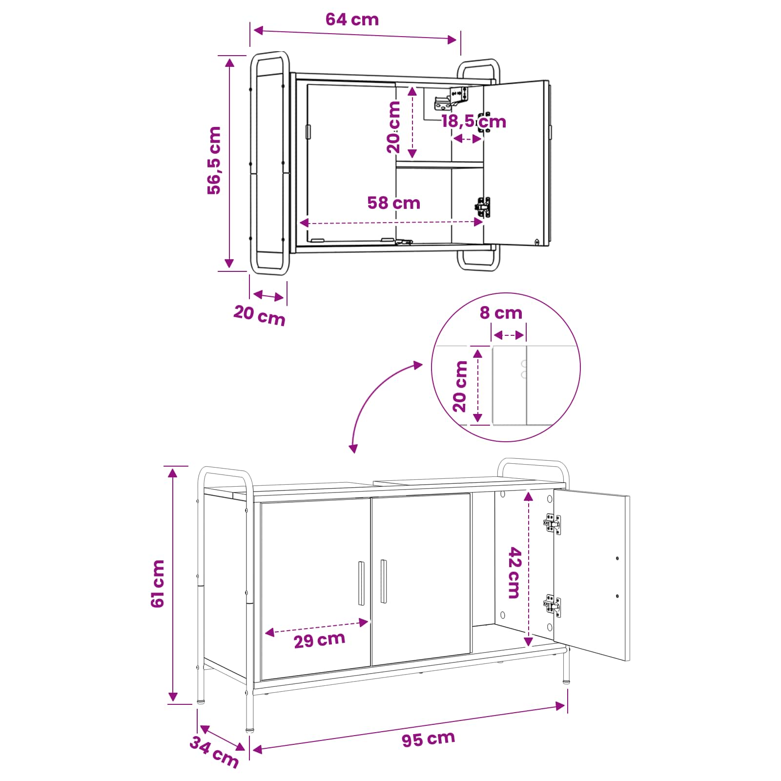 Bathroom Cabinet Set size guide