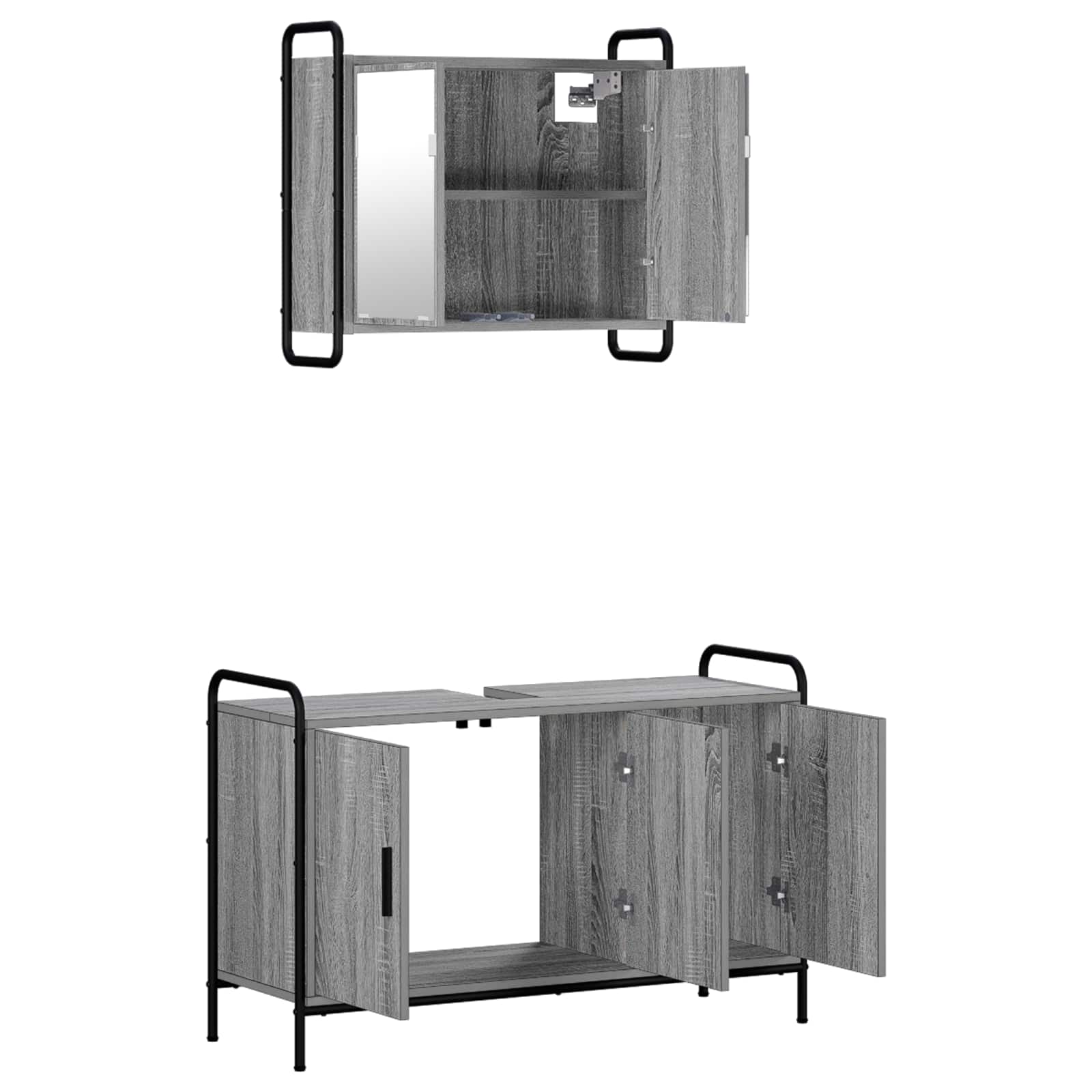 Komplet omaric za kopalnico 2 kos Siva Sonoma 65,5 x 34 x 61 cm