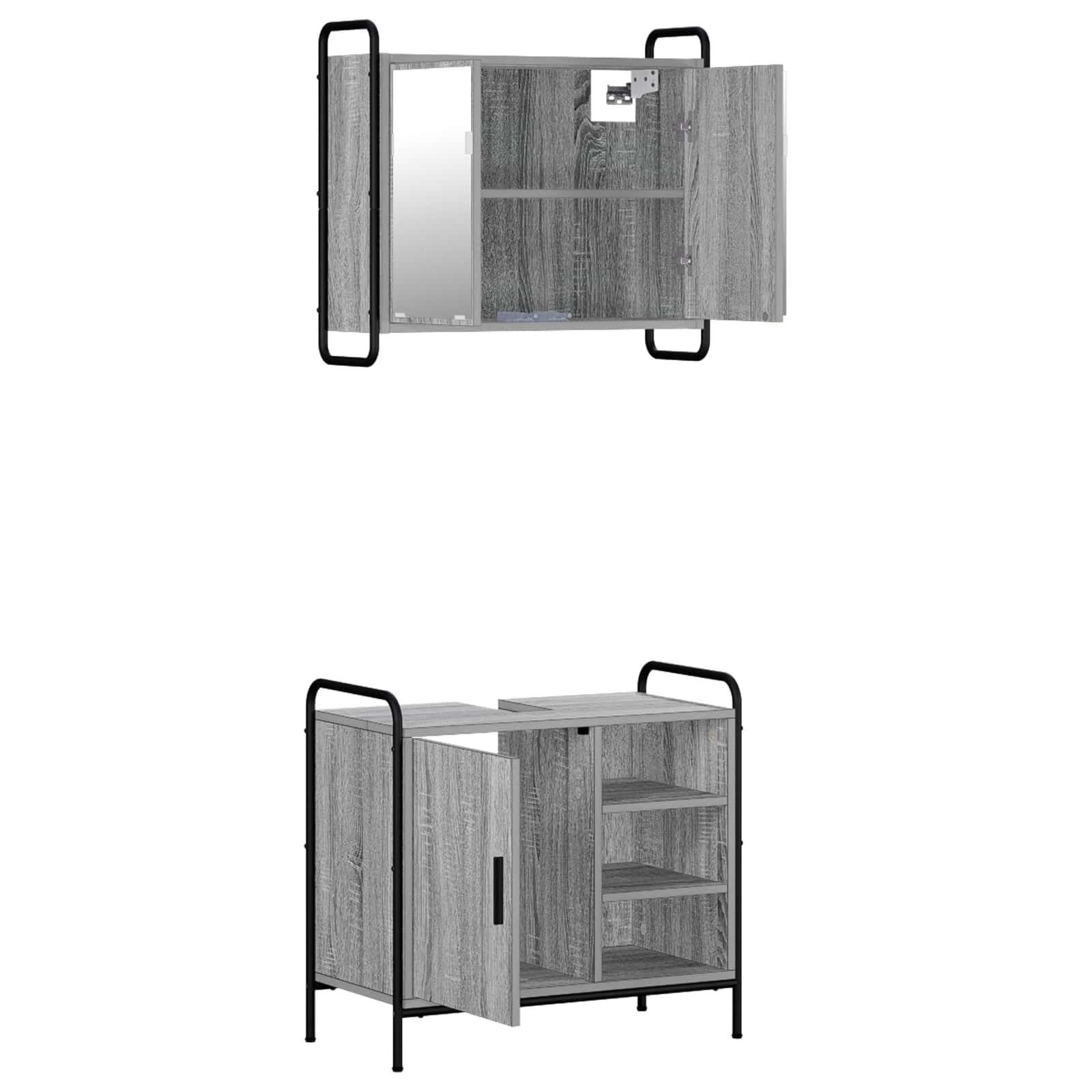 Komplet omaric za kopalnico 2 kos Siva Sonoma 65,5 x 34 x 61 cm