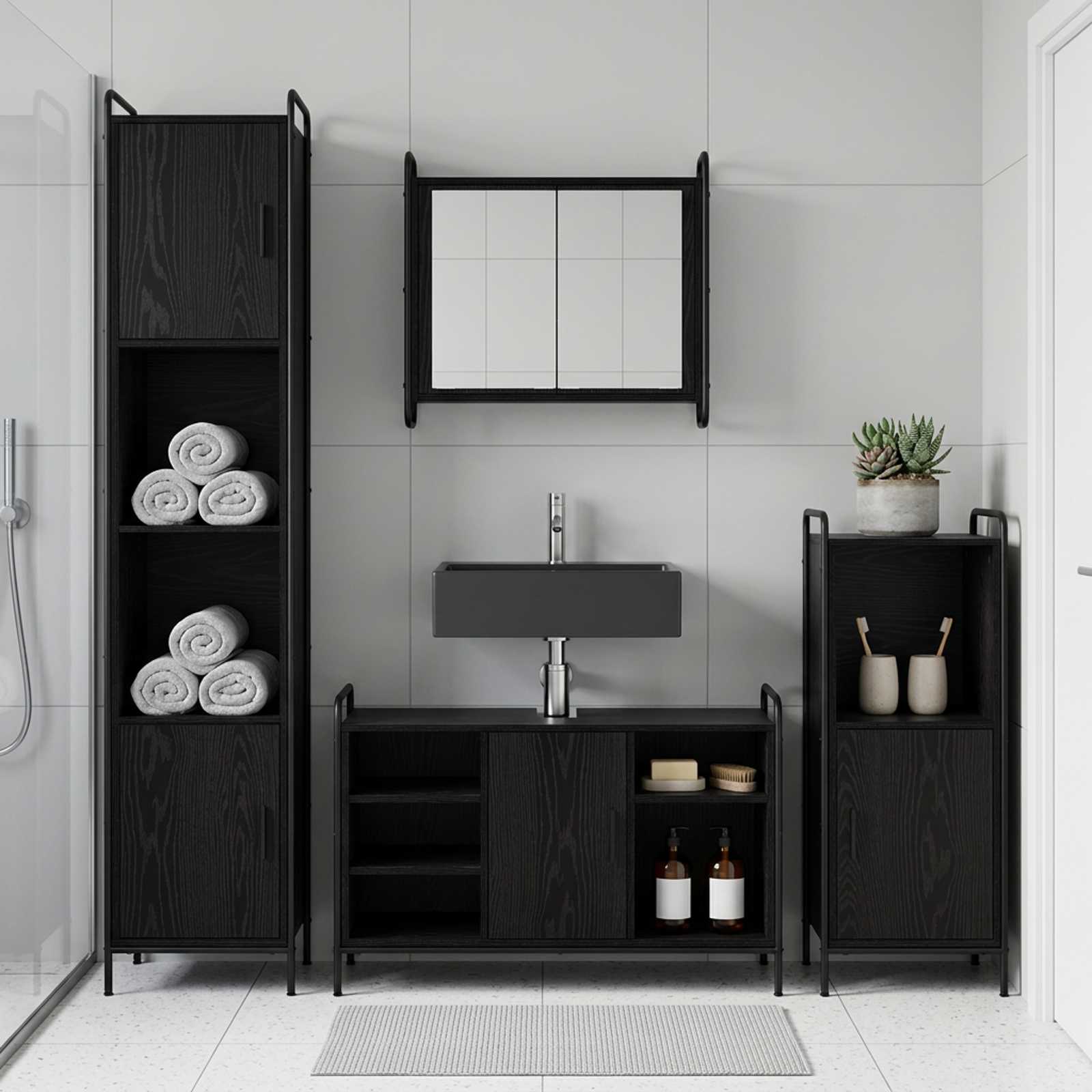 vidaXL Badeværelsesskabsæt 3 stk. Sort eg 40 x 36 x 99,5 cm