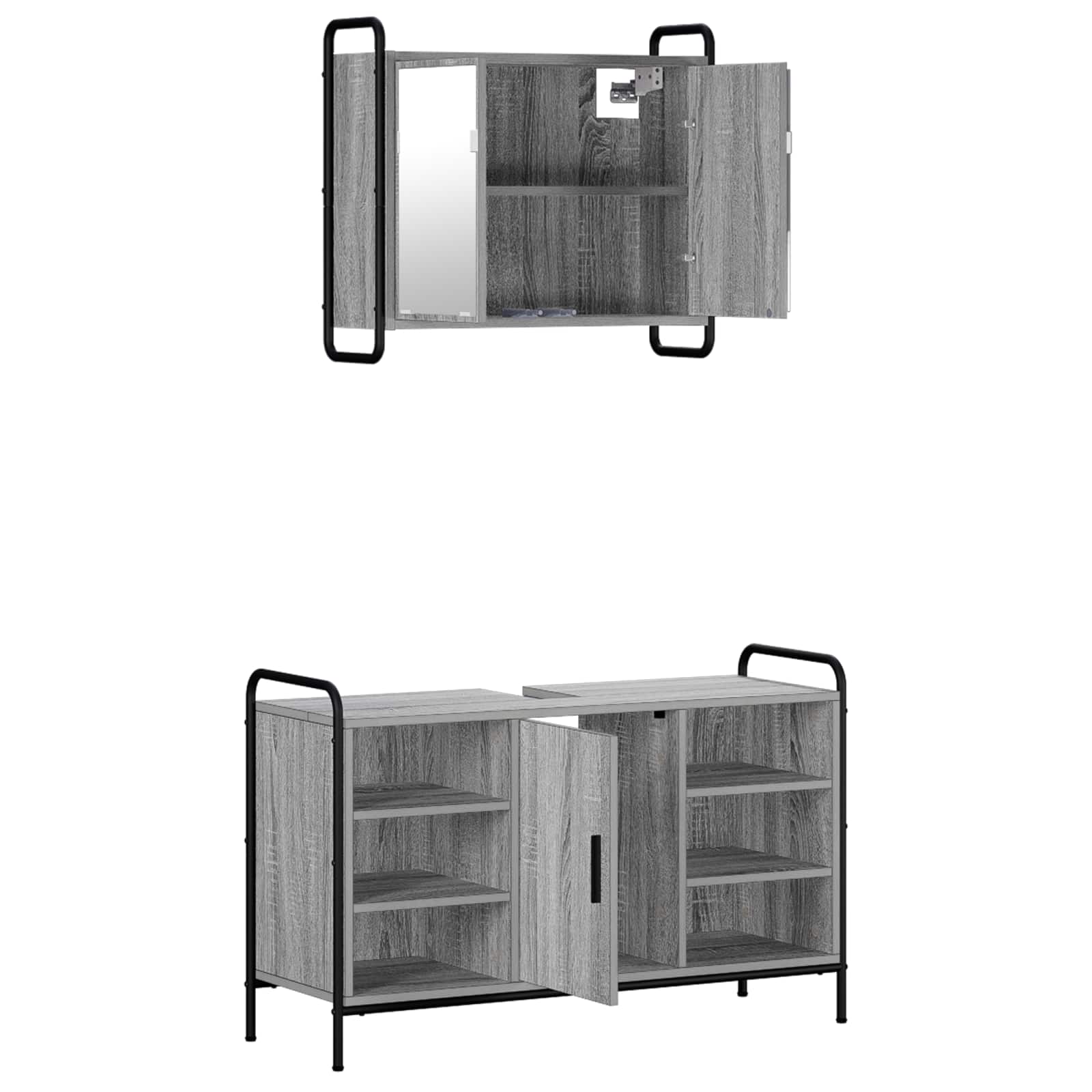 Komplet omaric za kopalnico 2 kos Siva Sonoma 65,5 x 34 x 61 cm