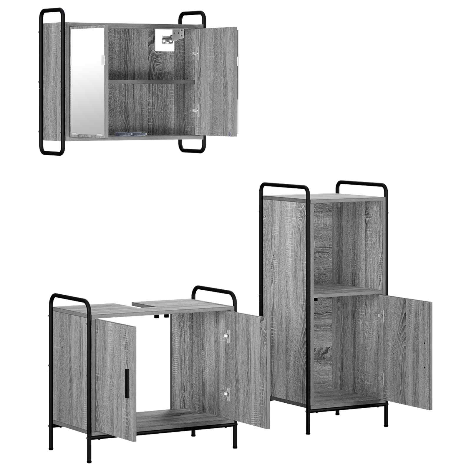 Komplet omaric za kopalnico 3 kos Siva Sonoma 40 x 36 x 99,5 cm