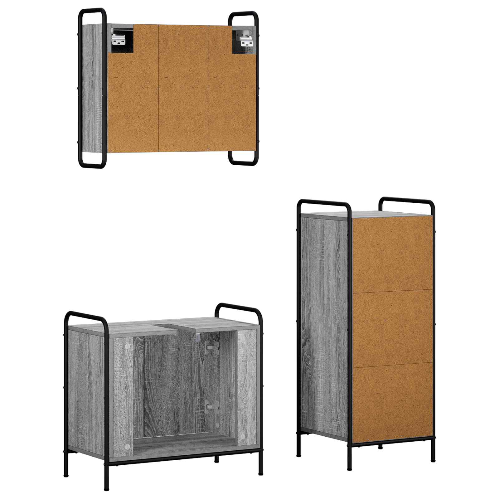 Komplet omaric za kopalnico 3 kos Siva Sonoma 40 x 36 x 99,5 cm