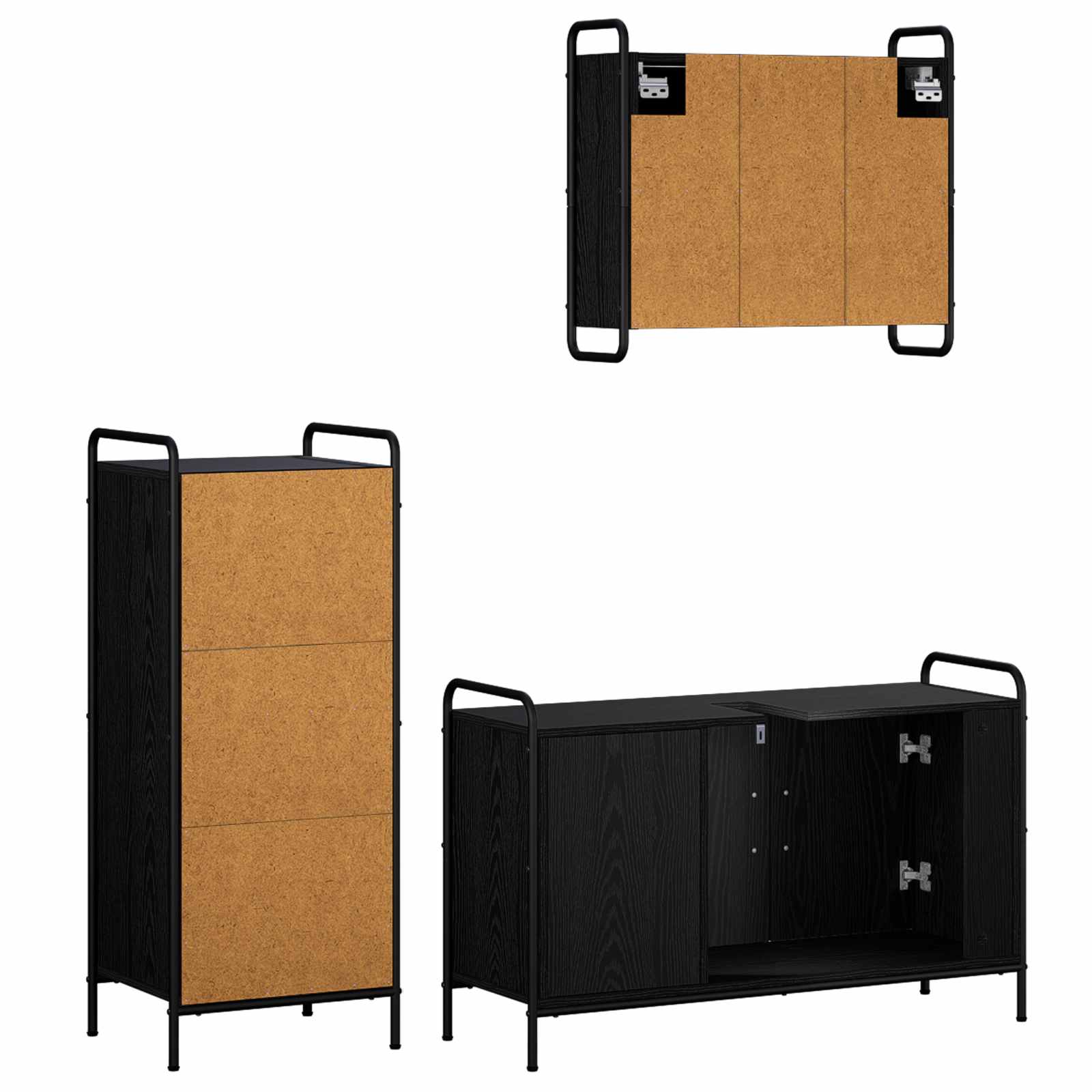 Komplet omaric za kopalnico 3 kos Črni hrast 40 x 36 x 99,5 cm