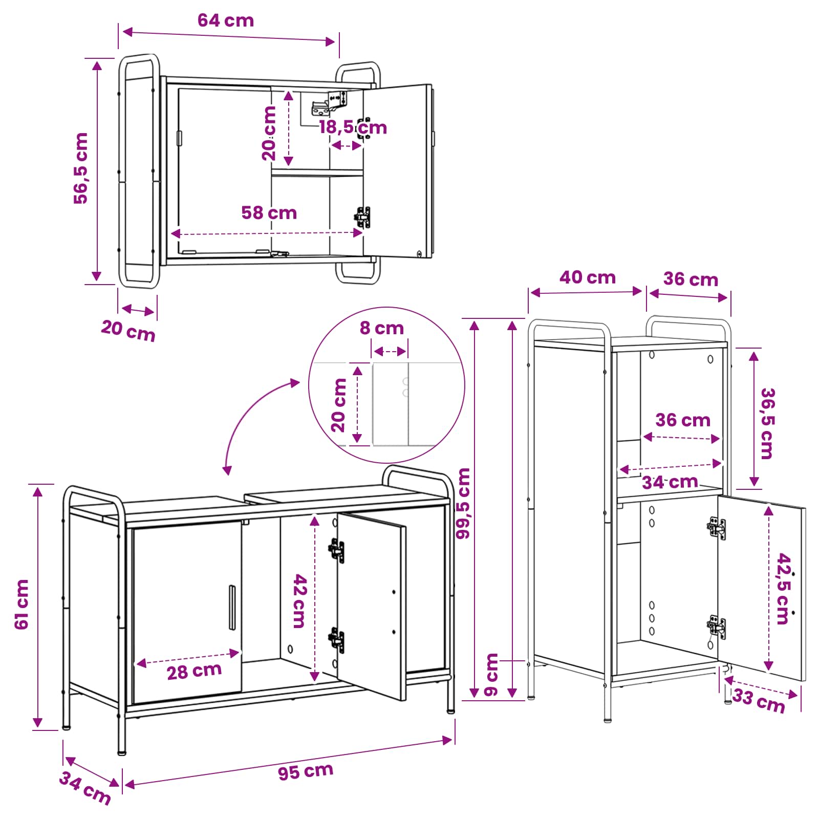 Bathroom Cabinet Set size guide