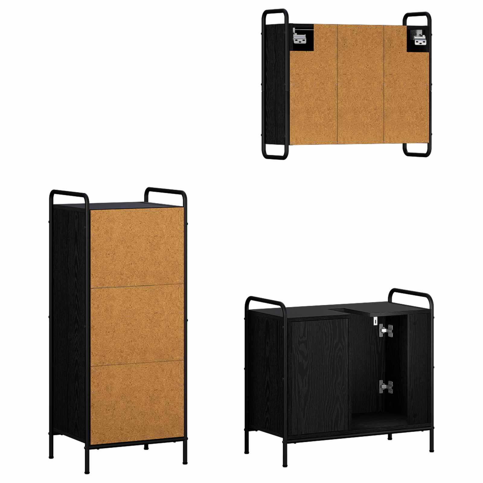 Komplet omaric za kopalnico 3 kos Črni hrast 40 x 36 x 99,5 cm