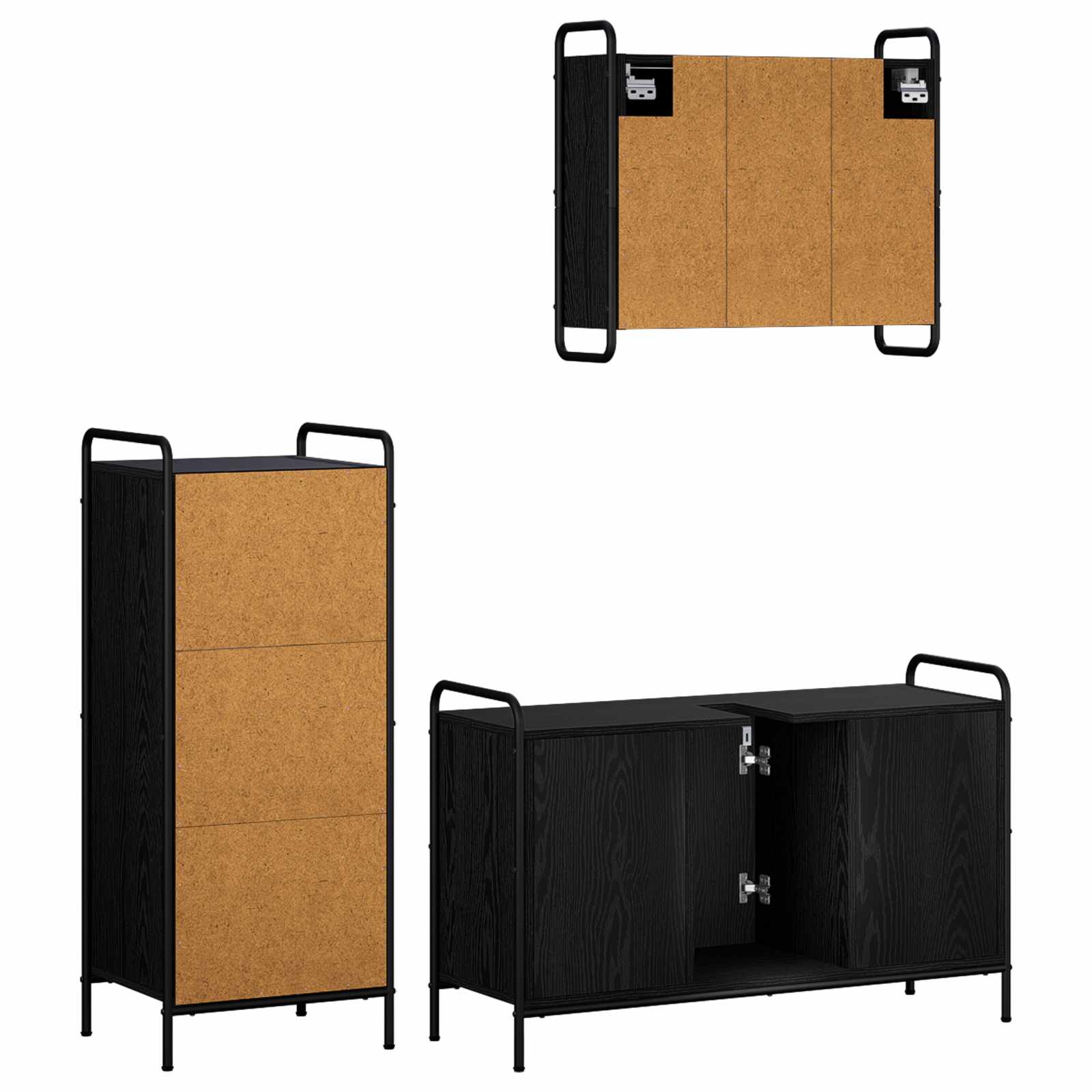 Komplet omaric za kopalnico 3 kos Črni hrast 40 x 36 x 99,5 cm