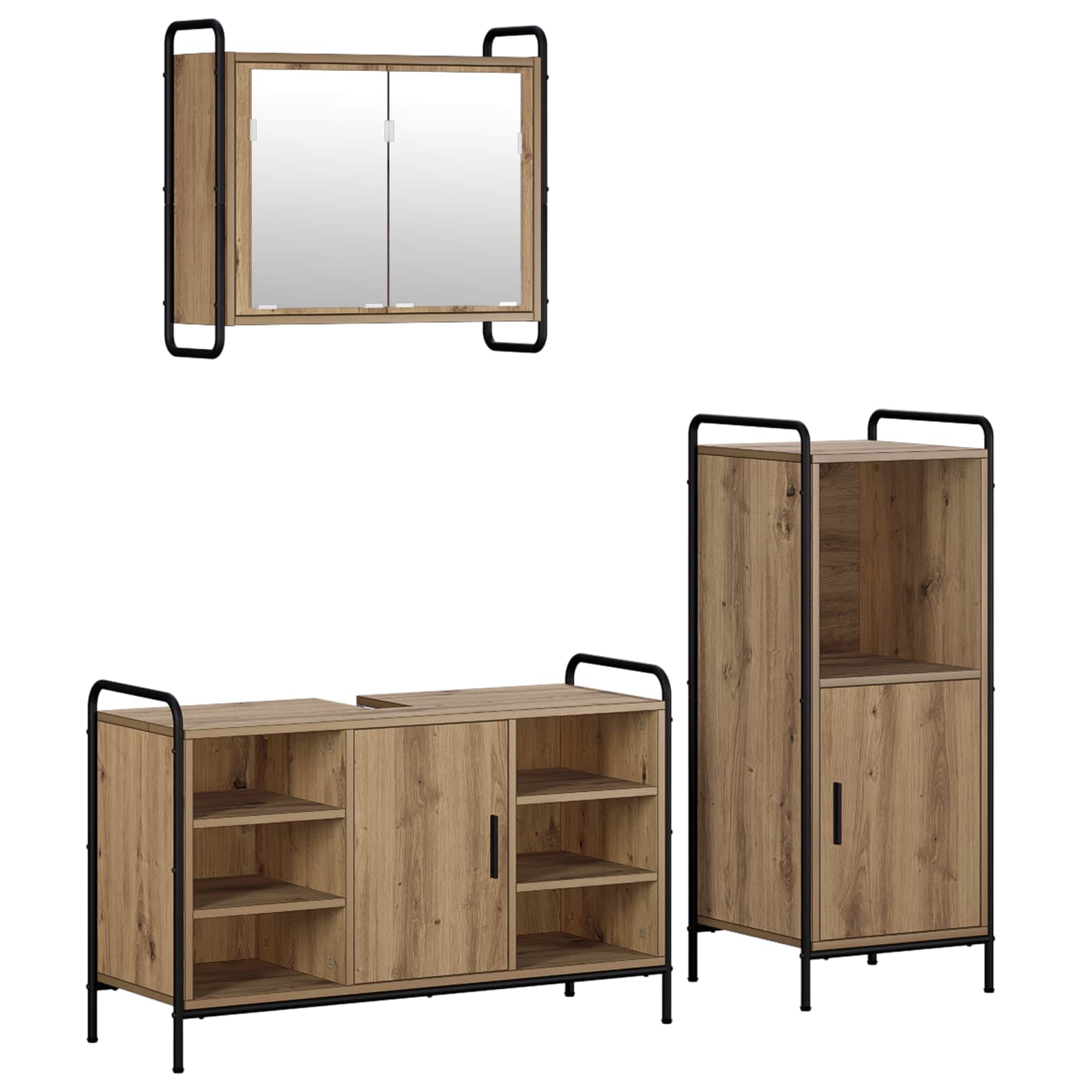 vidaXL Set dulap baie 3 buc. Stejar Artizanal 40 x 36 x 99,5 cm