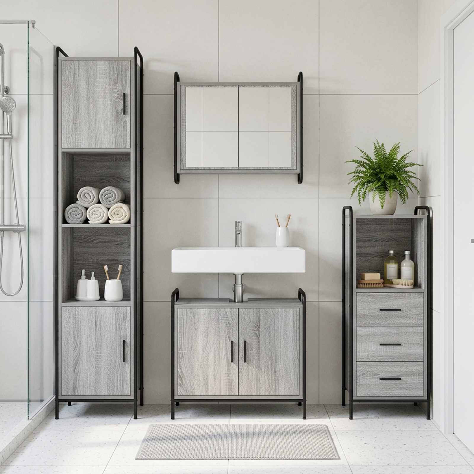 vidaXL Badezimmerschrank-Set 4 stk. Sonoma-Grau 40 x 36 x 181 cm