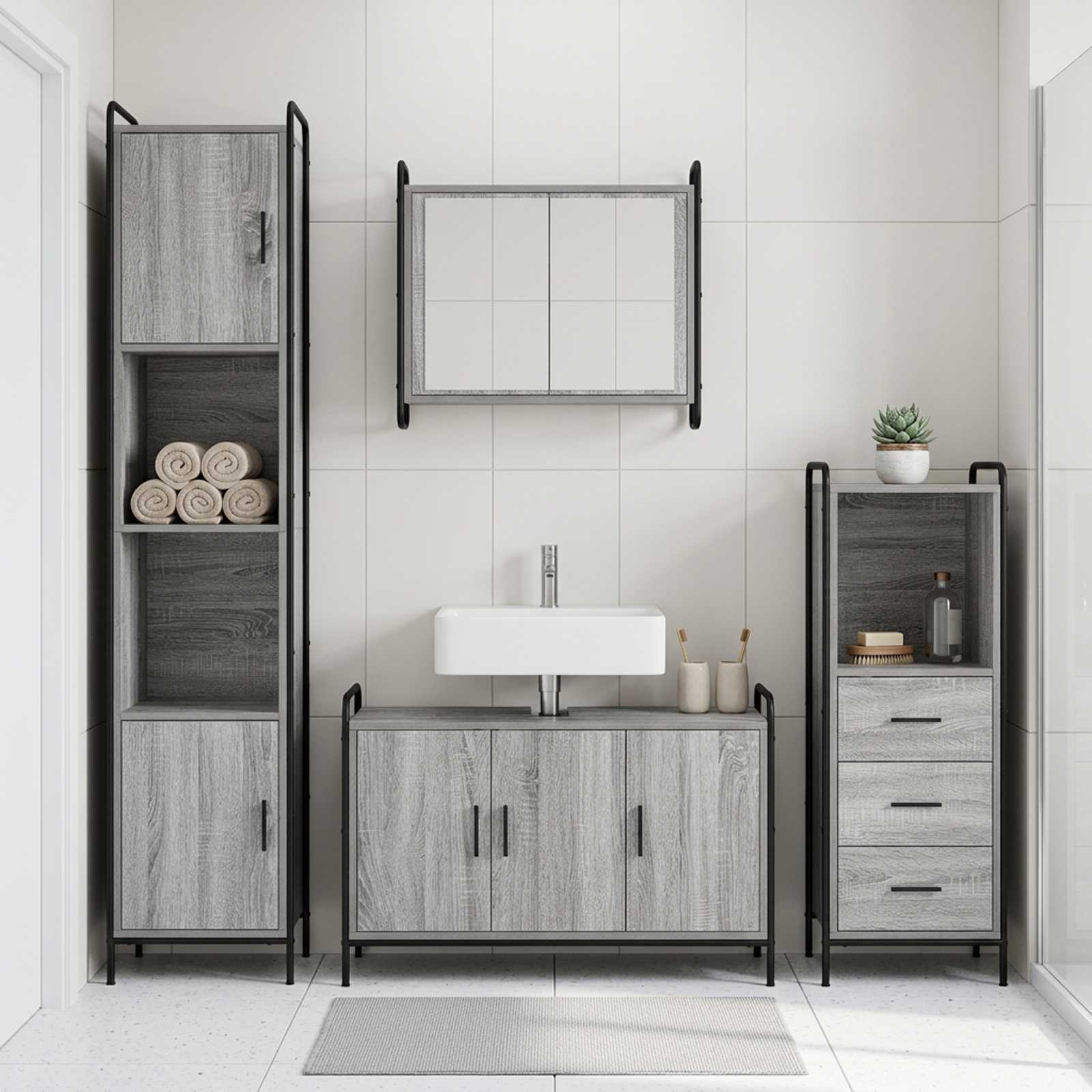 vidaXL Badezimmerschrank-Set 4 stk. Sonoma-Grau 40 x 36 x 181 cm