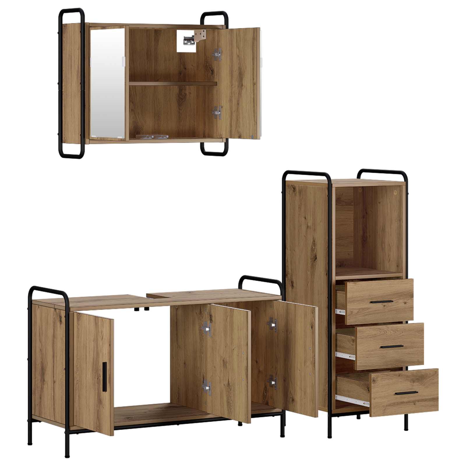 Komplet omaric za kopalnico 3 kos Artisan hrast