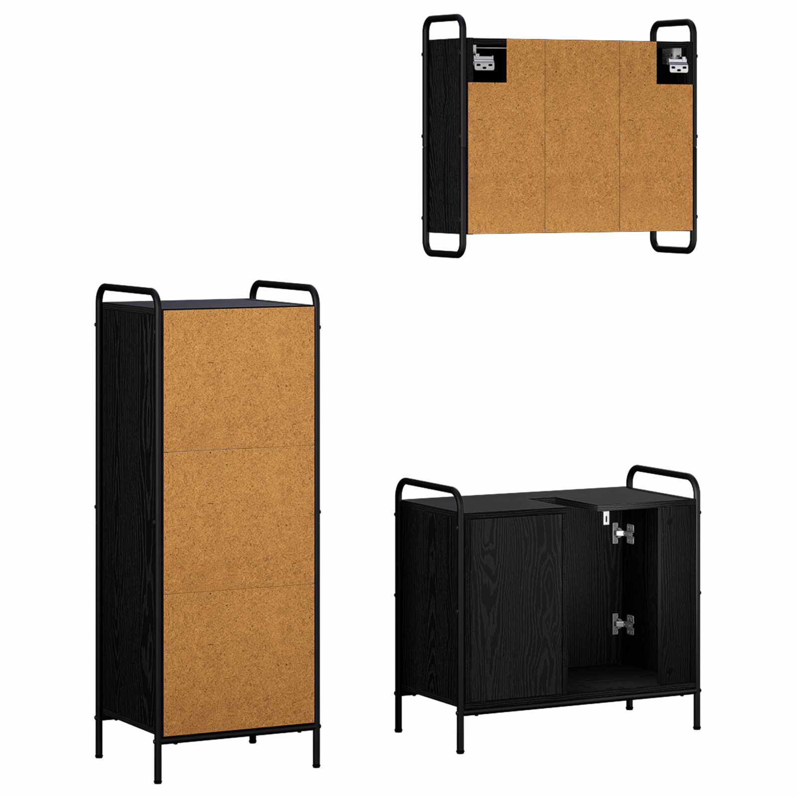 Komplet omaric za kopalnico 3 kos Črni hrast 40 x 36 x 109,5 cm