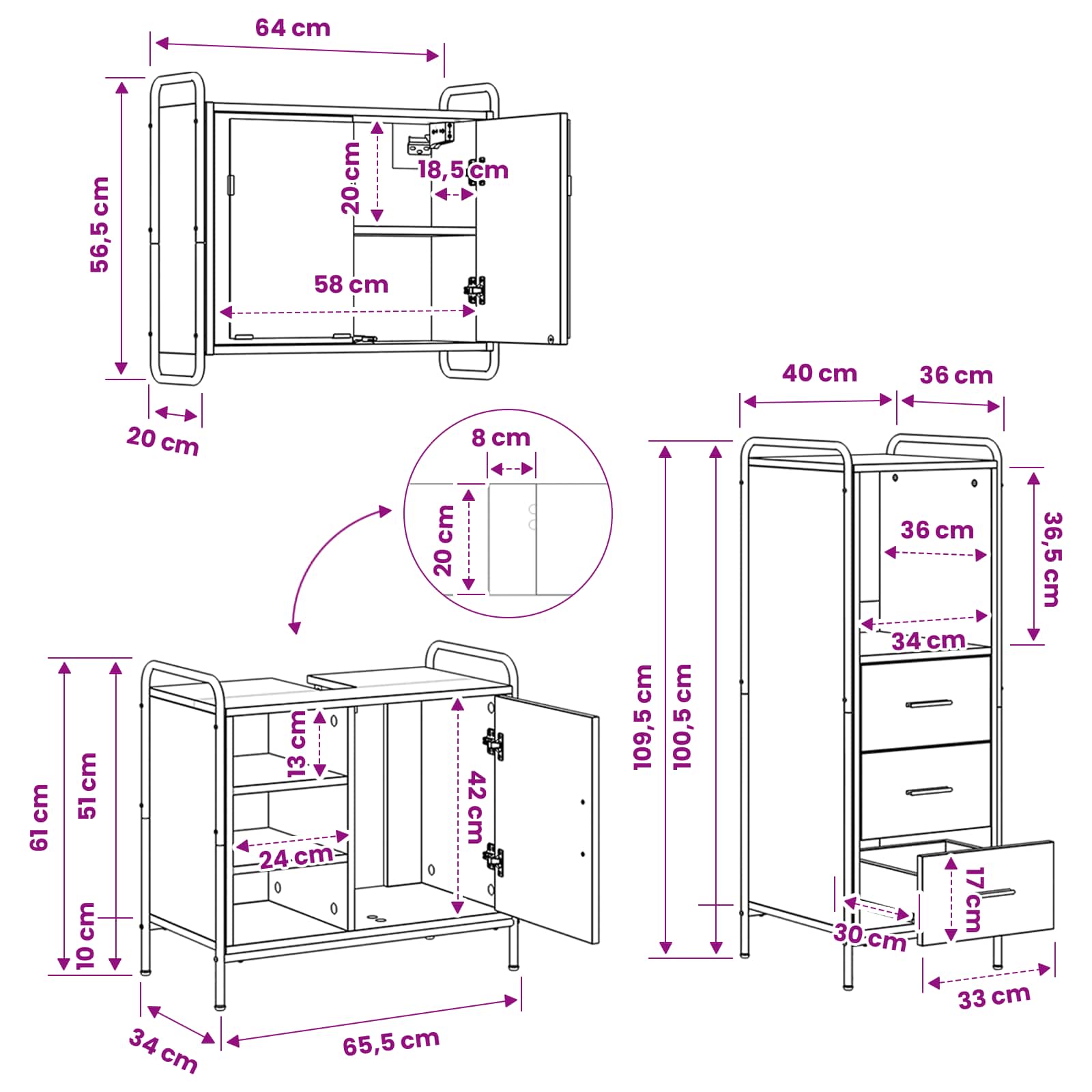 Bathroom Cabinet Set size guide