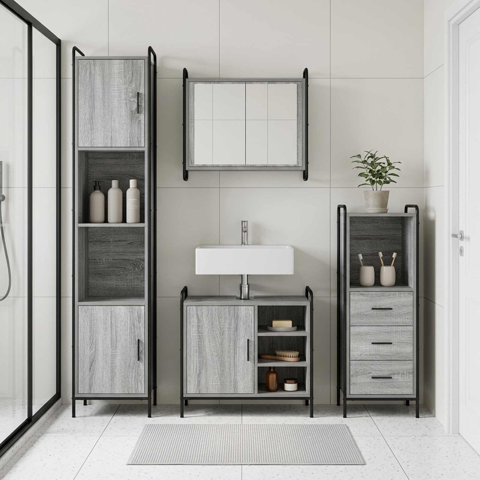 vidaXL Badezimmerschrank-Set 3 stk. Sonoma-Grau 40 x 36 x 109,5 cm