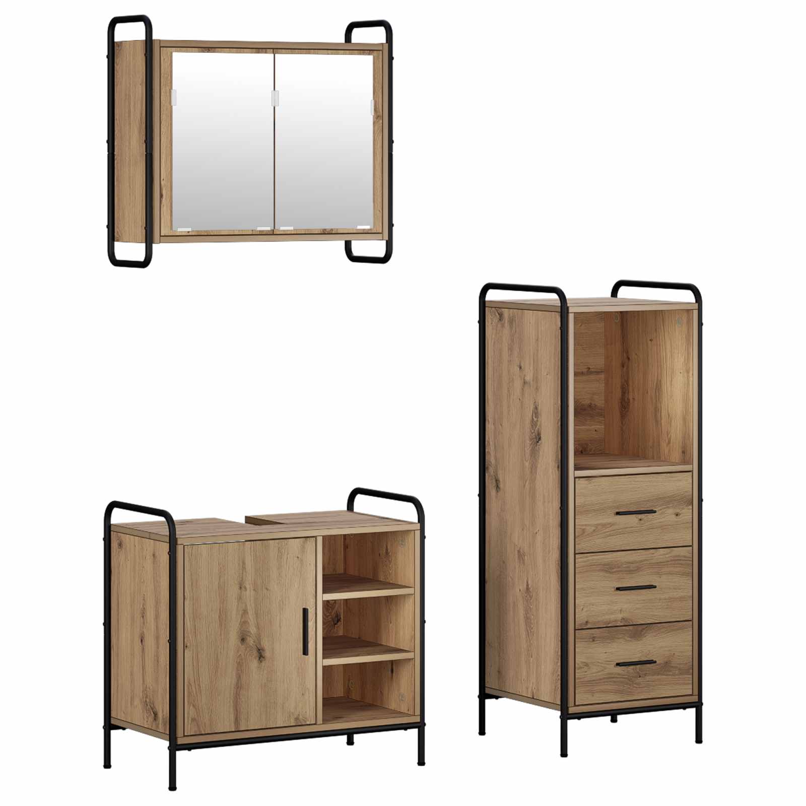 Badkamerkastenset 3 st Artisanaal eiken 40 x 36 x 109,5 cm | luizaXL | Dé meubelwinkel voor elk interieur Badkamerkastenset 3 st Artisanaal eiken 40 x 36 x 109,5 cm - Afbeelding 2