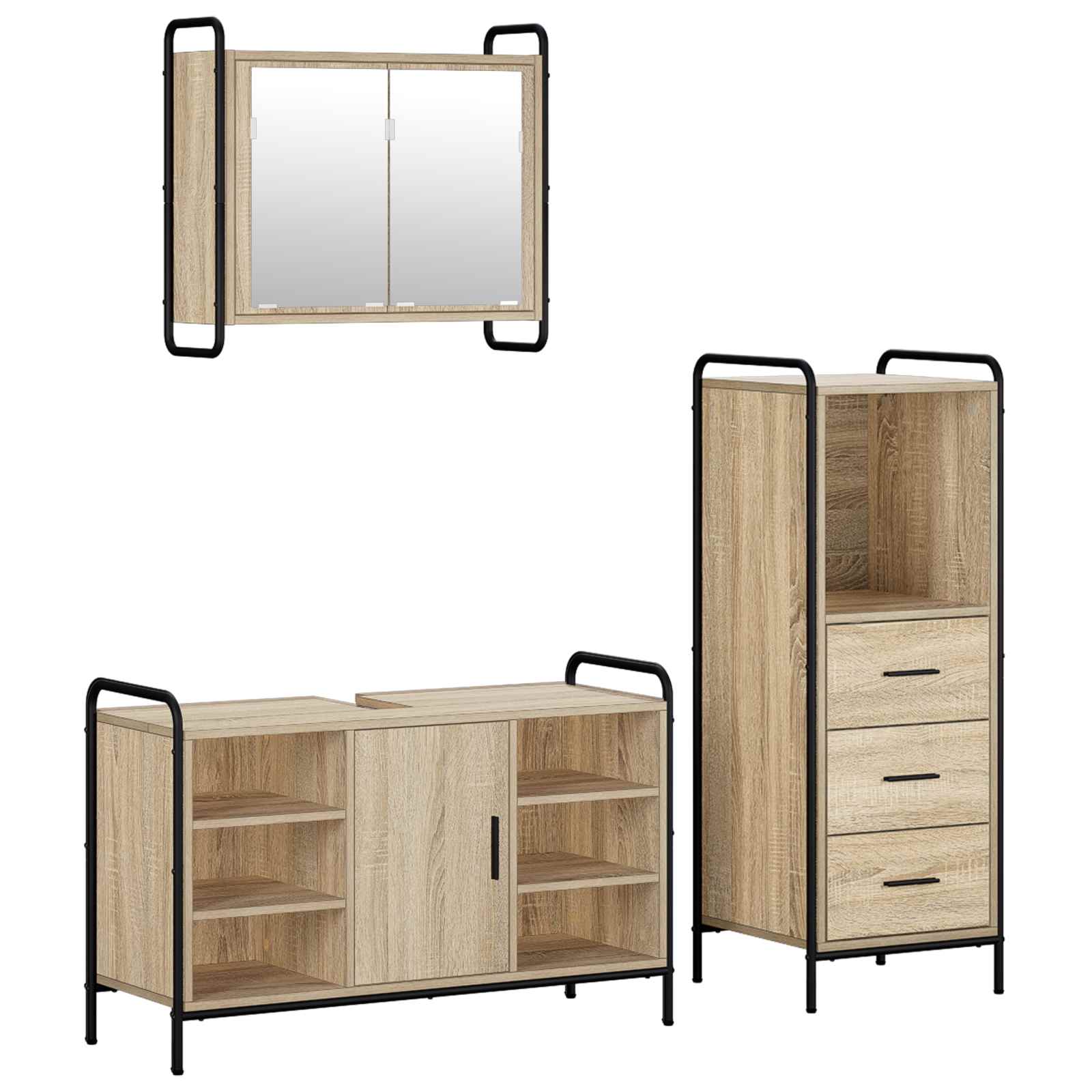 vidaXL Set dulap baie 3 buc. Stejar Sonoma 40 x 36 x 109,5 cm
