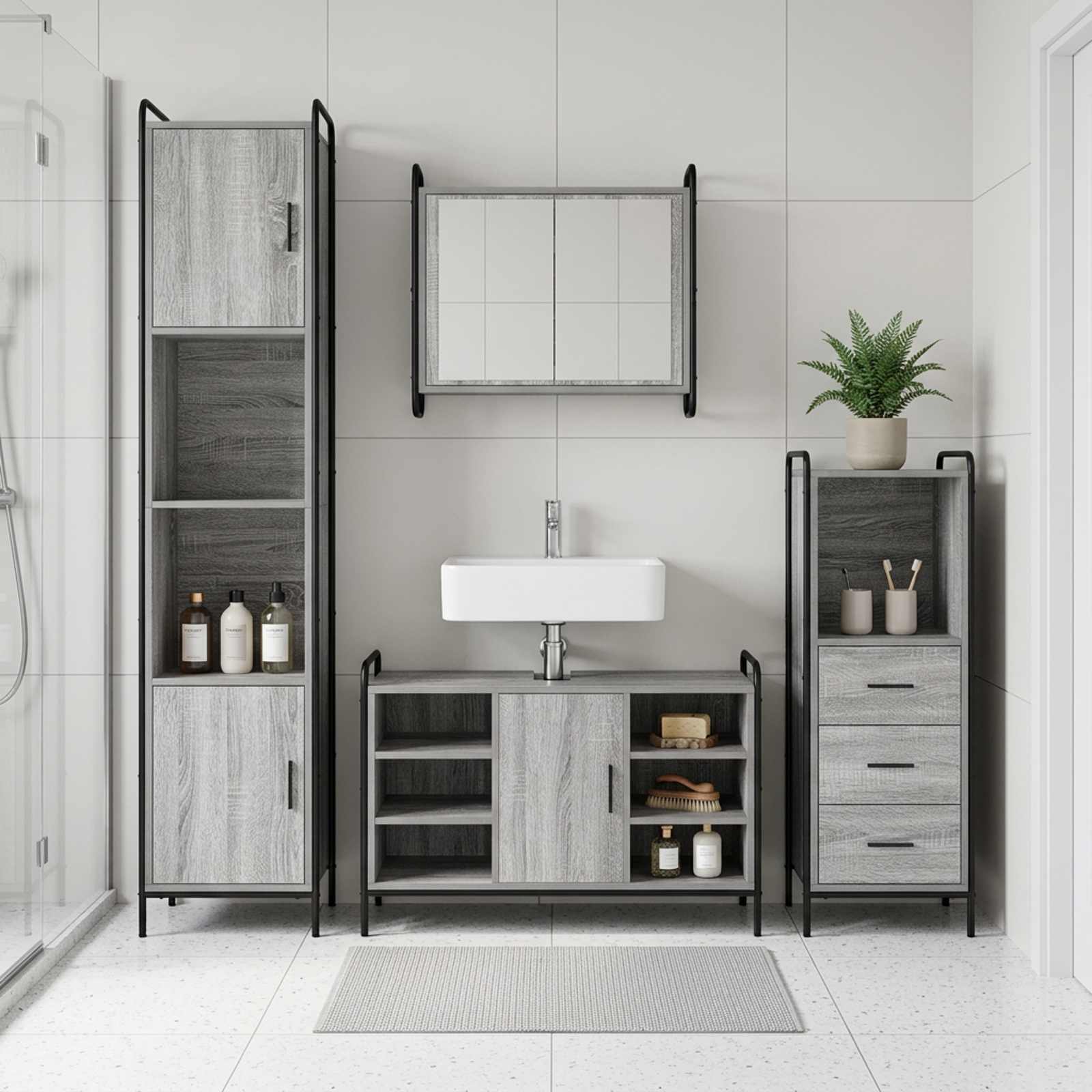 vidaXL Badezimmerschrank-Set 3 stk. Sonoma-Grau 40 x 36 x 109,5 cm