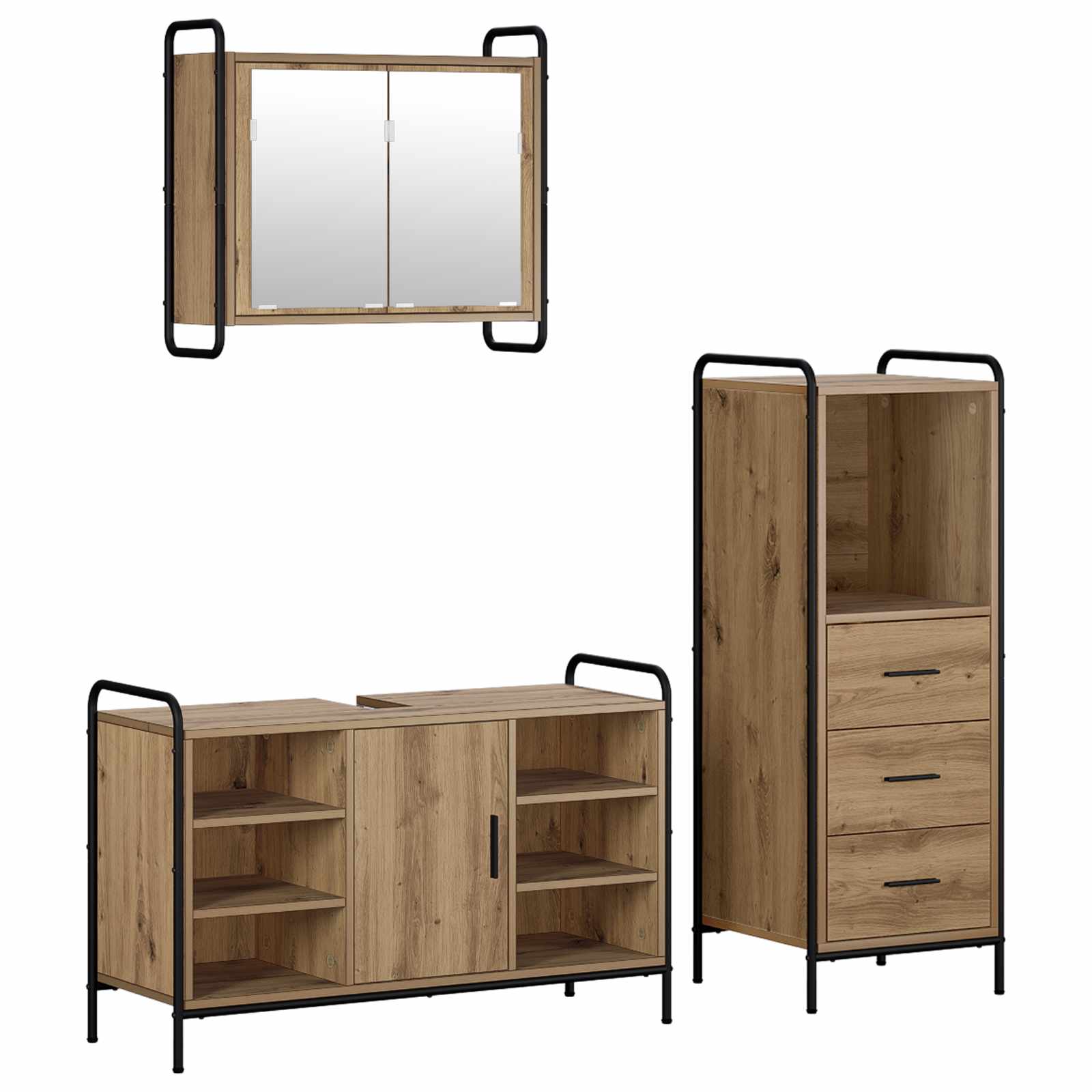 vidaXL Set dulap baie 3 buc. Stejar Artizanal 40 x 36 x 109,5 cm