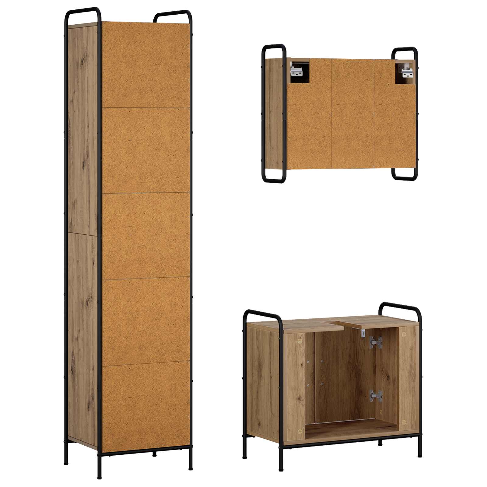 Komplet omaric za kopalnico 3 kos Artisan hrast