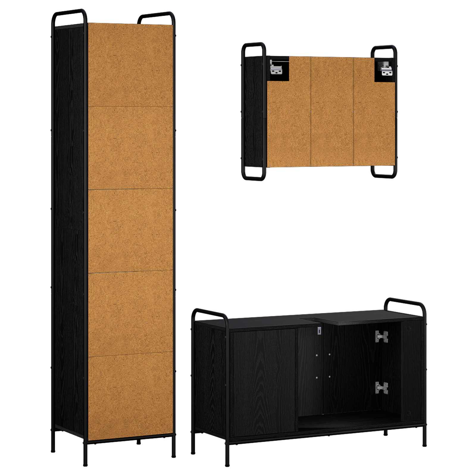 Komplet omaric za kopalnico 3 kos Črni hrast 40 x 36 x 181 cm