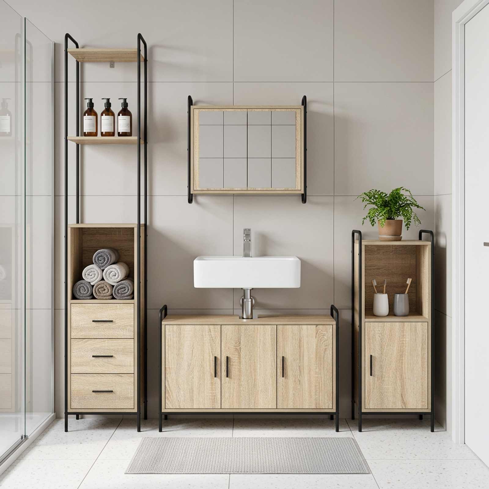 Komplet omaric za kopalnico 3 kos Sonoma hrast 40 x 36 x 181 cm
