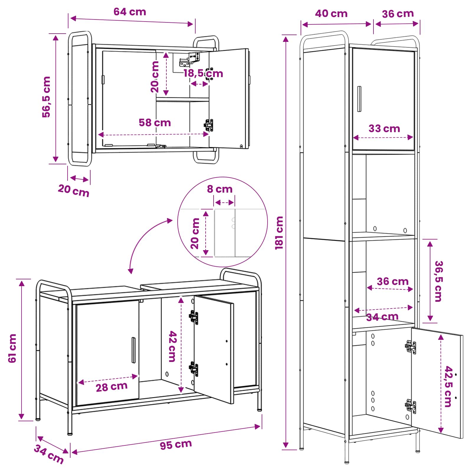 Komplet omaric za kopalnico 3 kos Sonoma hrast 40 x 36 x 181 cm