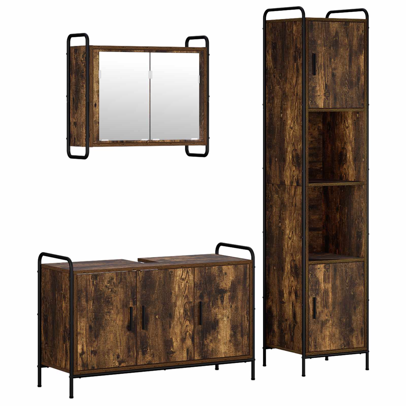 vidaXL Set dulap baie 3 buc. Stejar fumuriu 40 x 36 x 181 cm