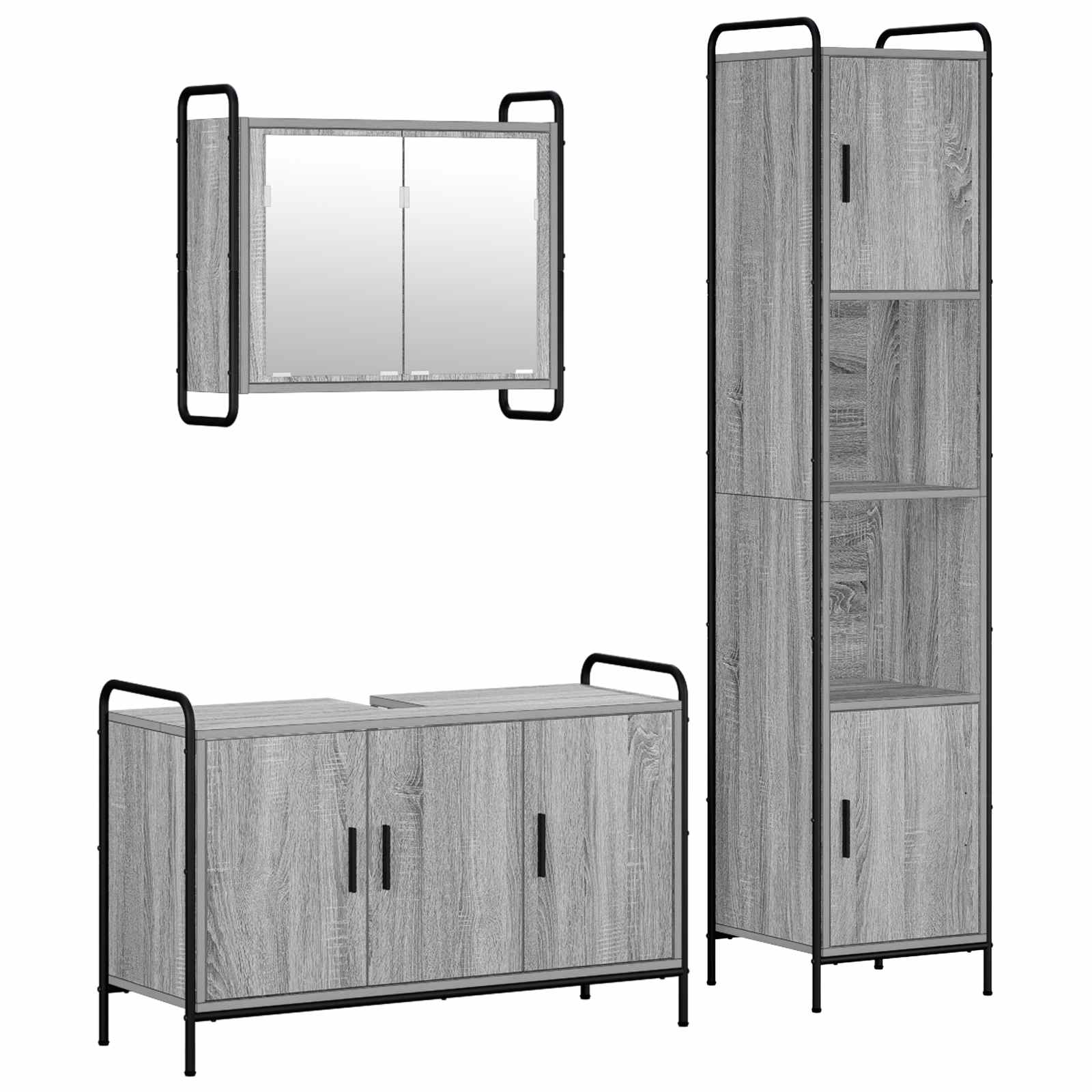 vidaXL Set dulap baie 3 buc. Sonoma gri 40 x 36 x 181 cm
