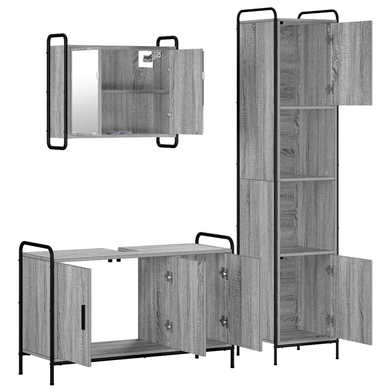 Komplet omaric za kopalnico 3 kos Siva Sonoma 40 x 36 x 181 cm