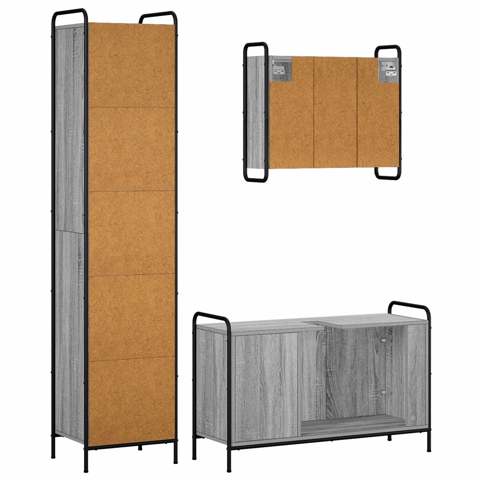 Komplet omaric za kopalnico 3 kos Siva Sonoma 40 x 36 x 181 cm