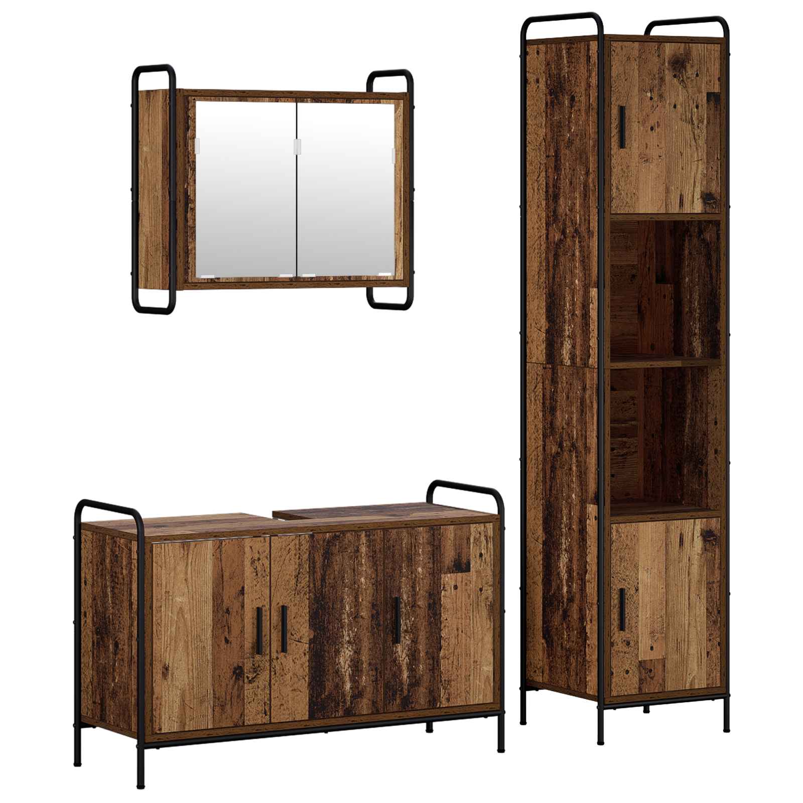 vidaXL Set dulap baie 3 buc. Lemn vechi 40 x 36 x 181 cm
