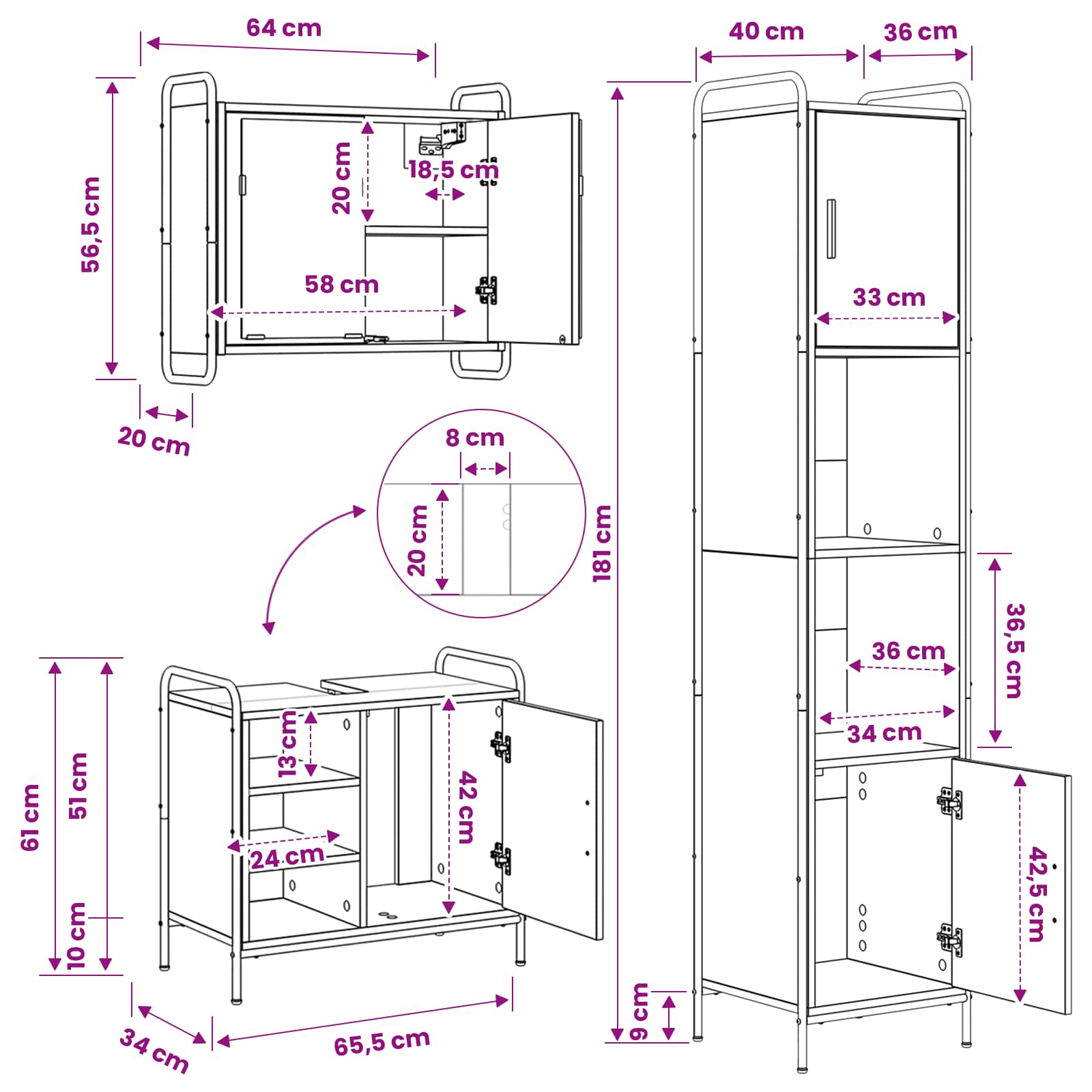 Bathroom Cabinet Set size guide