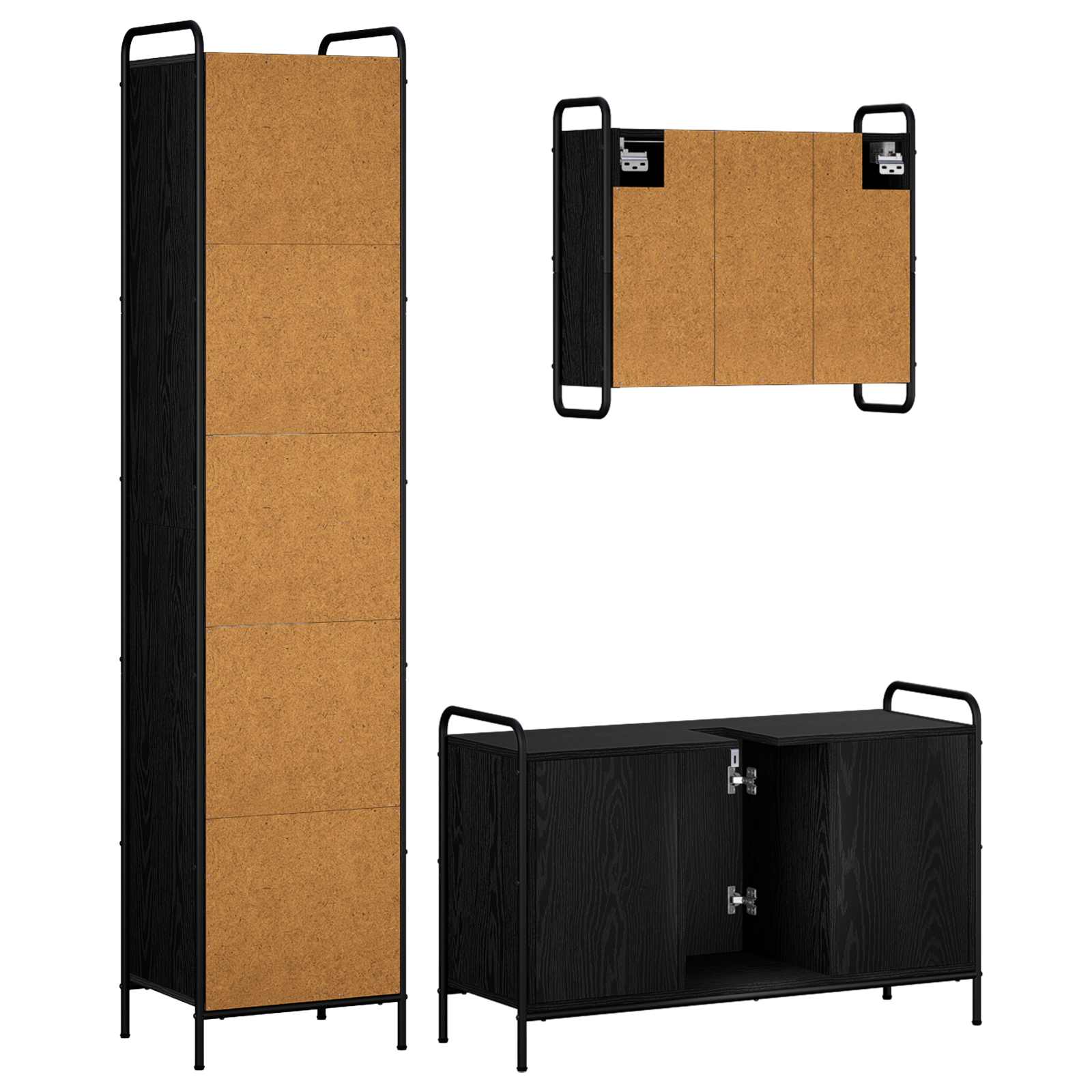 Komplet omaric za kopalnico 3 kos Črni hrast 40 x 36 x 181 cm