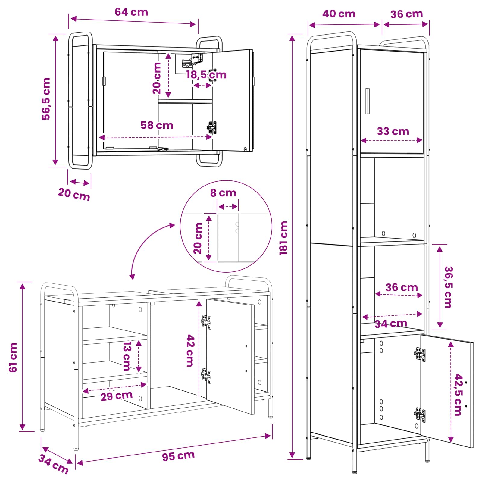 Komplet omaric za kopalnico 3 kos Sonoma hrast 40 x 36 x 181 cm