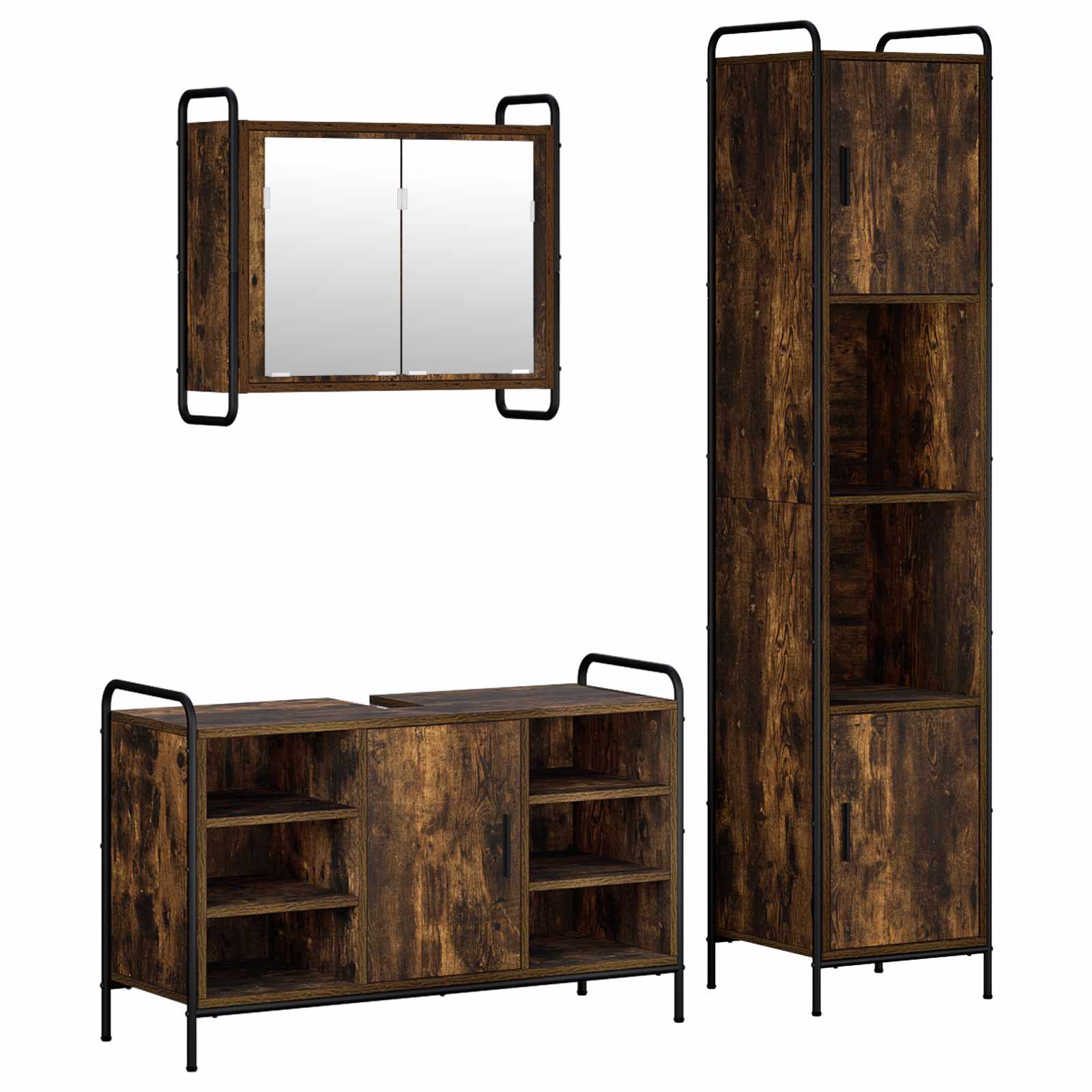 vidaXL Set dulap baie 3 buc. Stejar fumuriu 40 x 36 x 181 cm