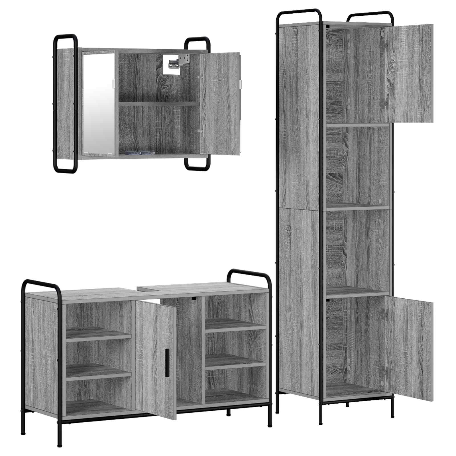 Komplet omaric za kopalnico 3 kos Siva Sonoma 40 x 36 x 181 cm