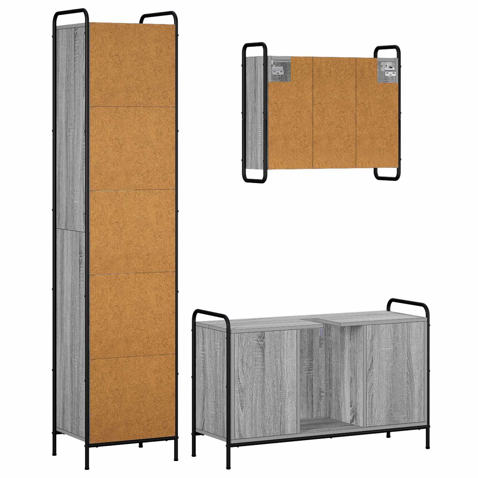 Komplet omaric za kopalnico 3 kos Siva Sonoma 40 x 36 x 181 cm