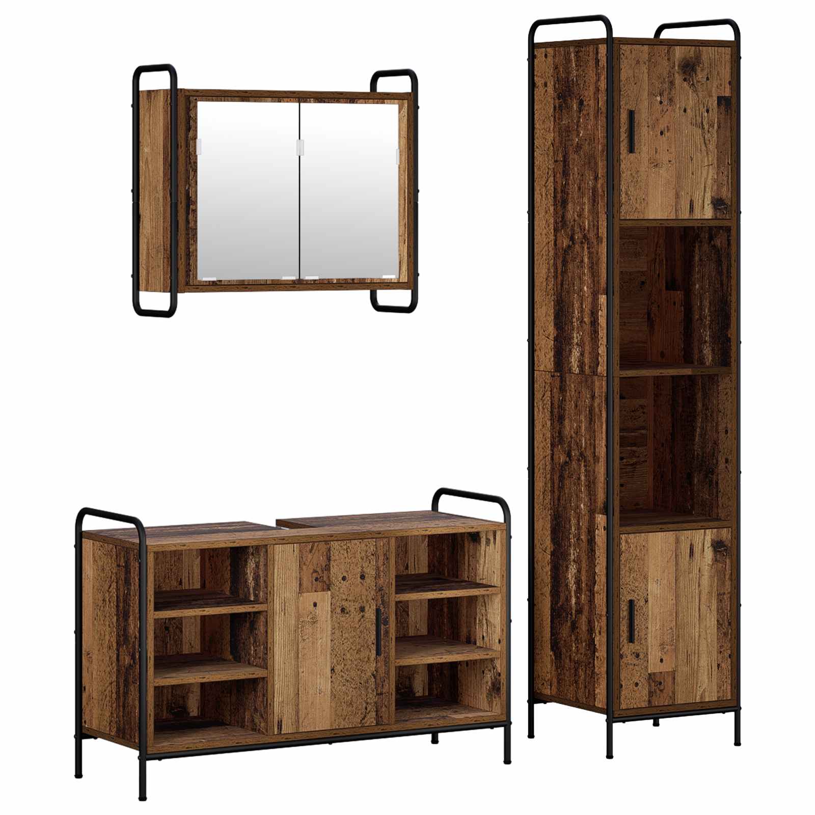 vidaXL Set dulap baie 3 buc. Lemn vechi 40 x 36 x 181 cm
