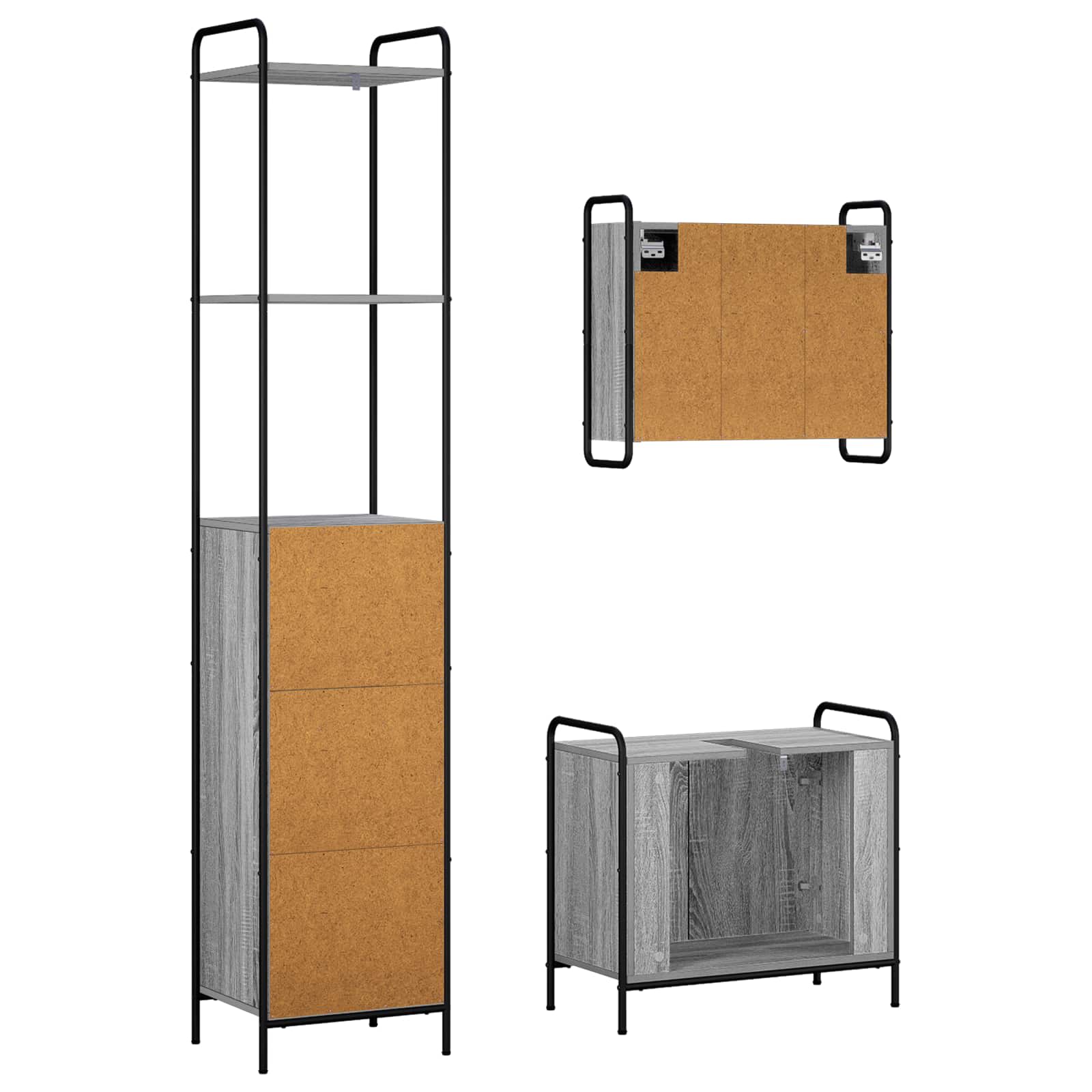 Komplet omaric za kopalnico 3 kos Siva Sonoma