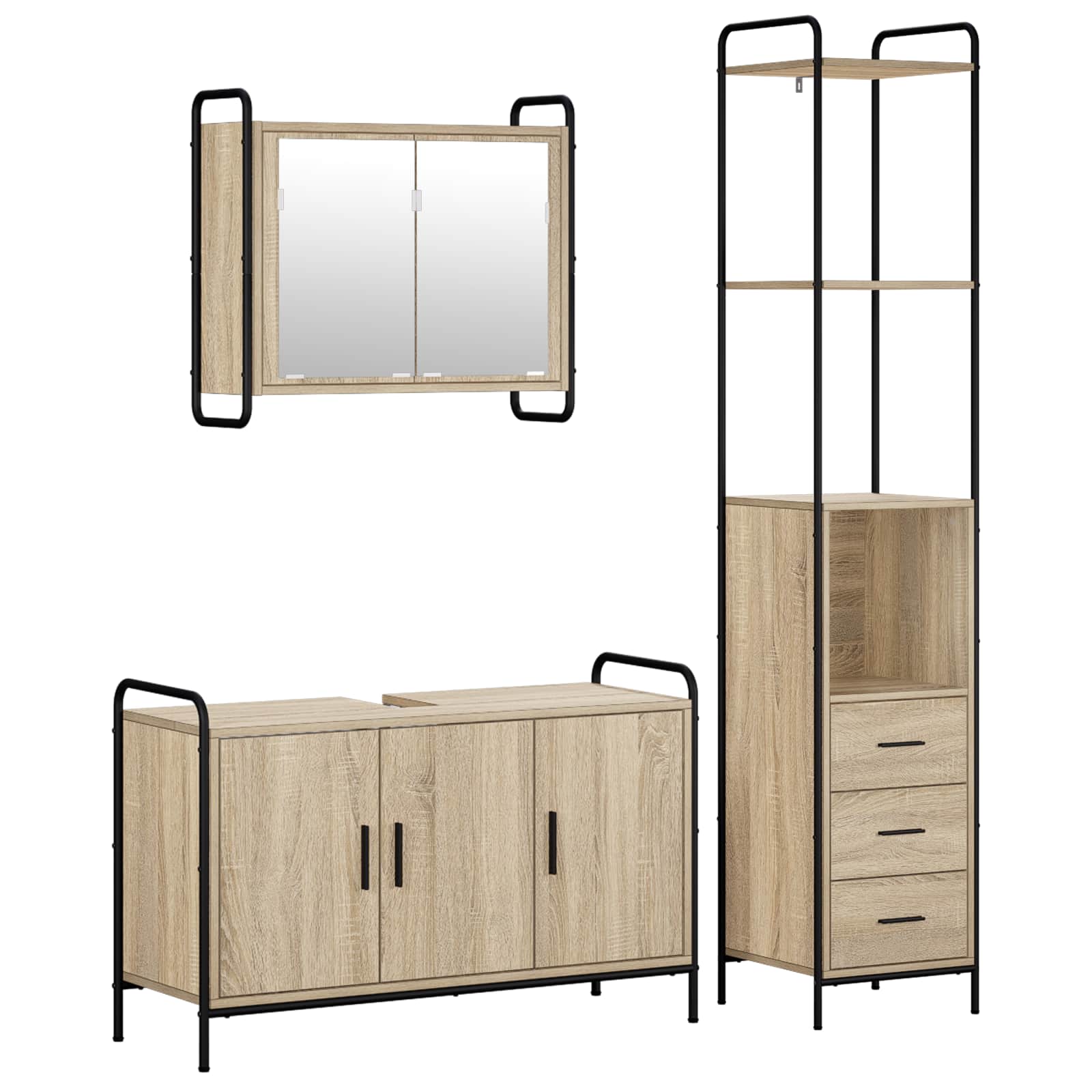 vidaXL Set dulap baie 3 buc. Stejar Sonoma 40 x 36 x 200,5 cm