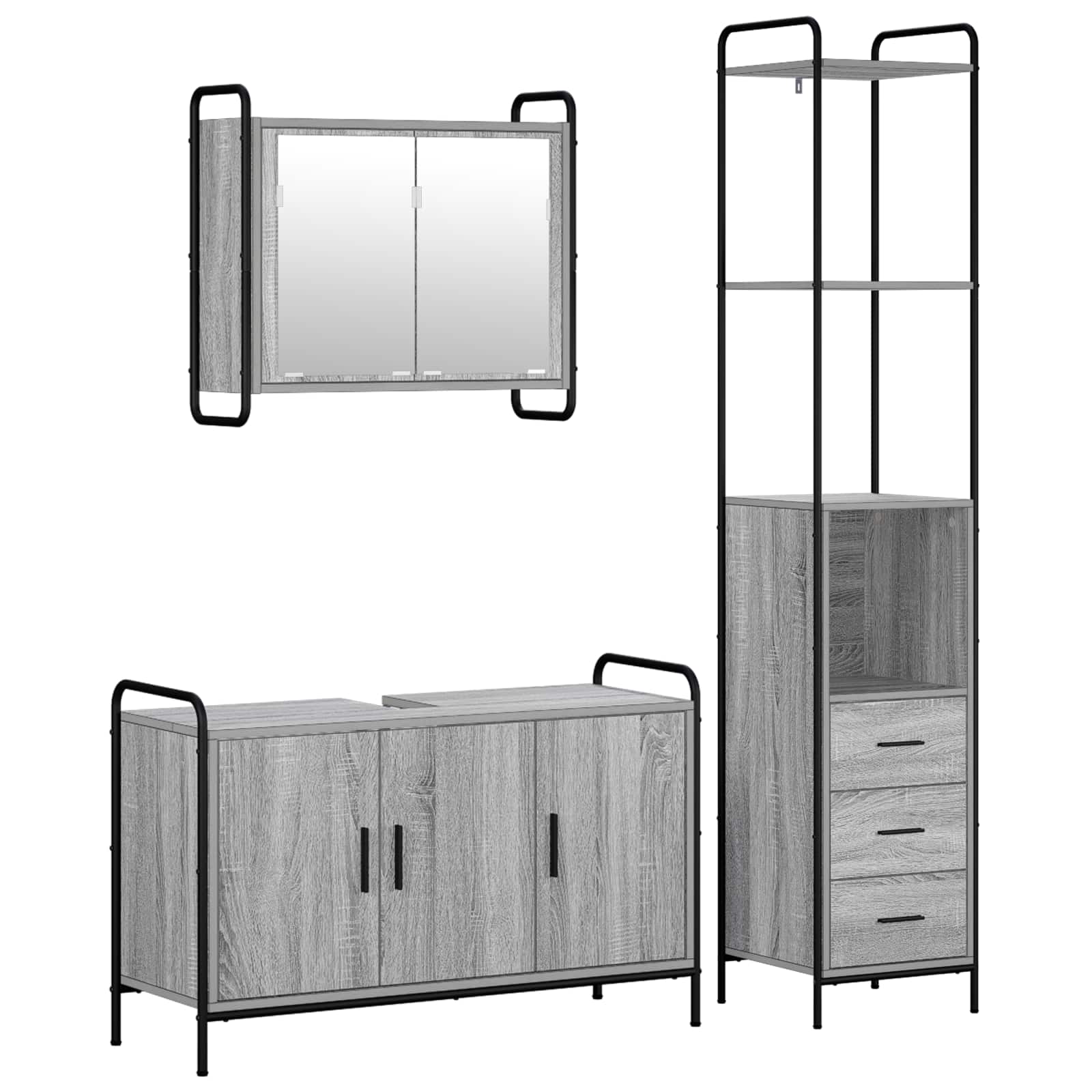 vidaXL Set dulap baie 3 buc. Sonoma gri 40 x 36 x 200,5 cm