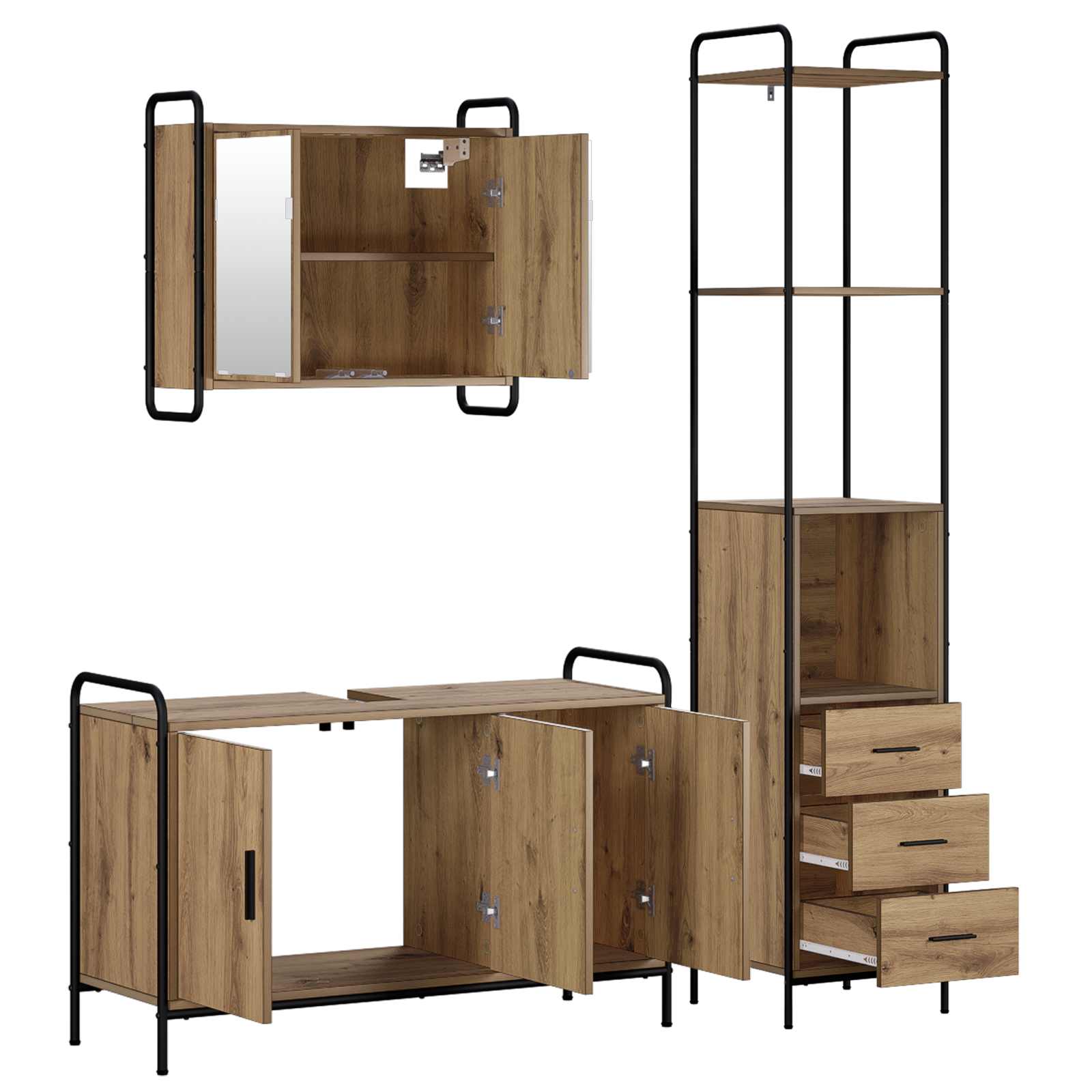 Komplet omaric za kopalnico 3 kos Artisan hrast